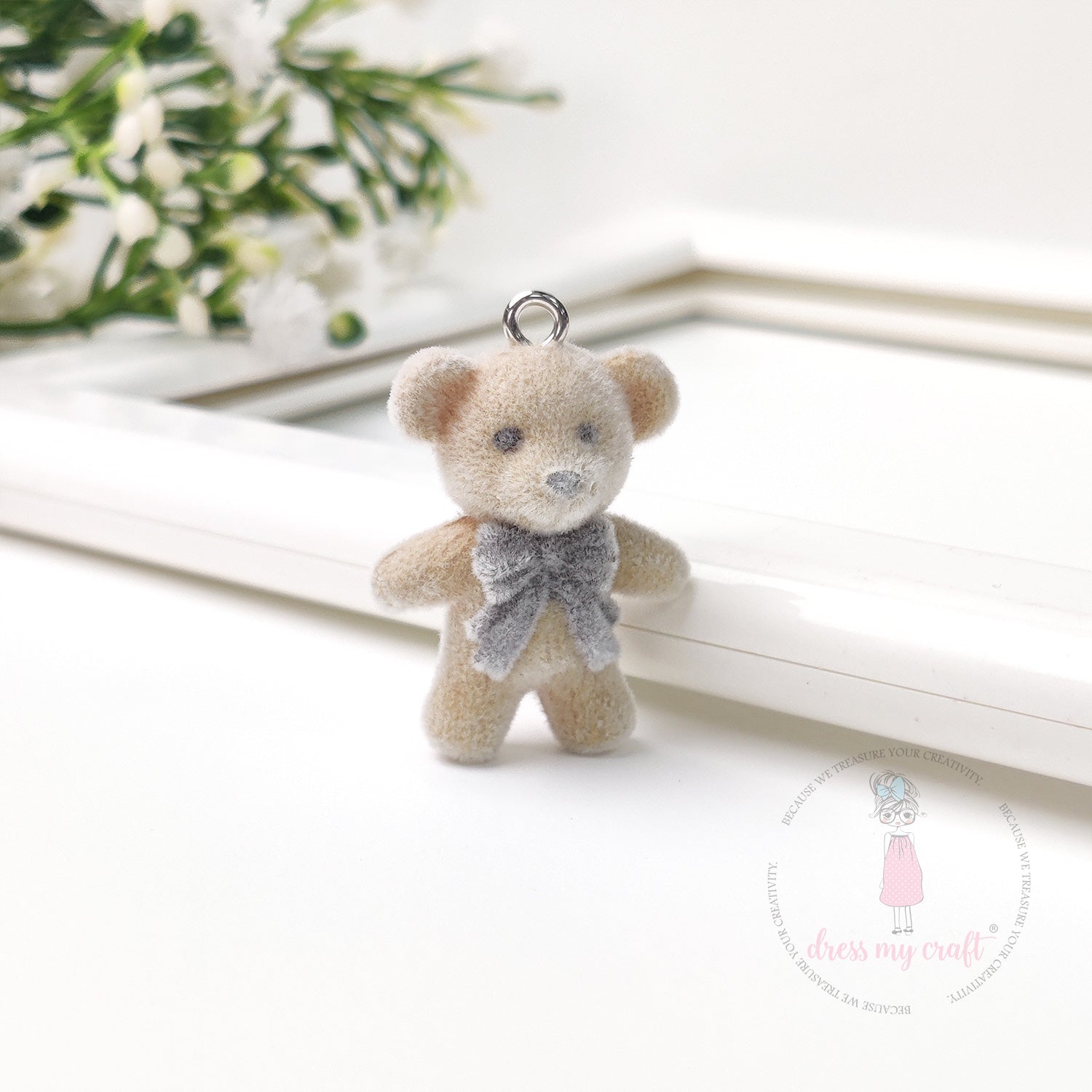 Miniature Velvet Teddy Bear Charm With Loop