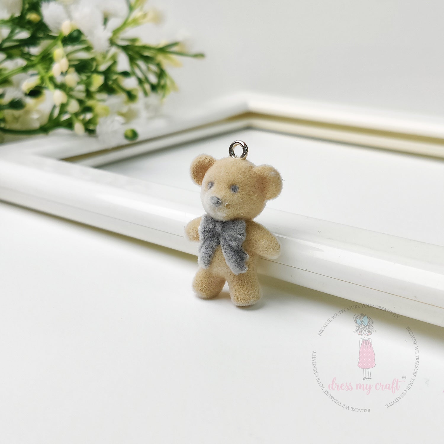Miniature Velvet Teddy Bear Charm With Loop