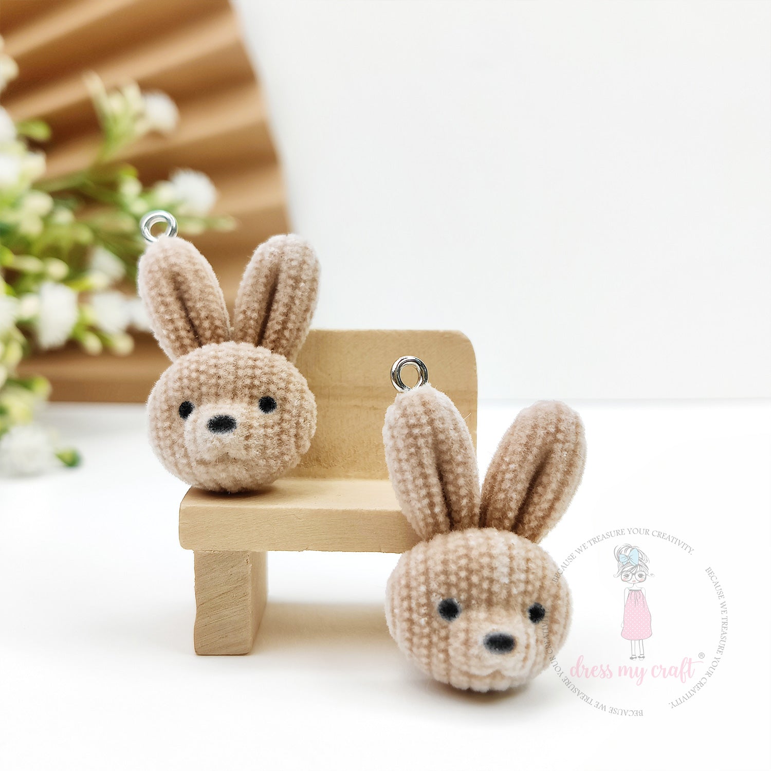 Miniature Velvet Bunny Face Charm With Loop