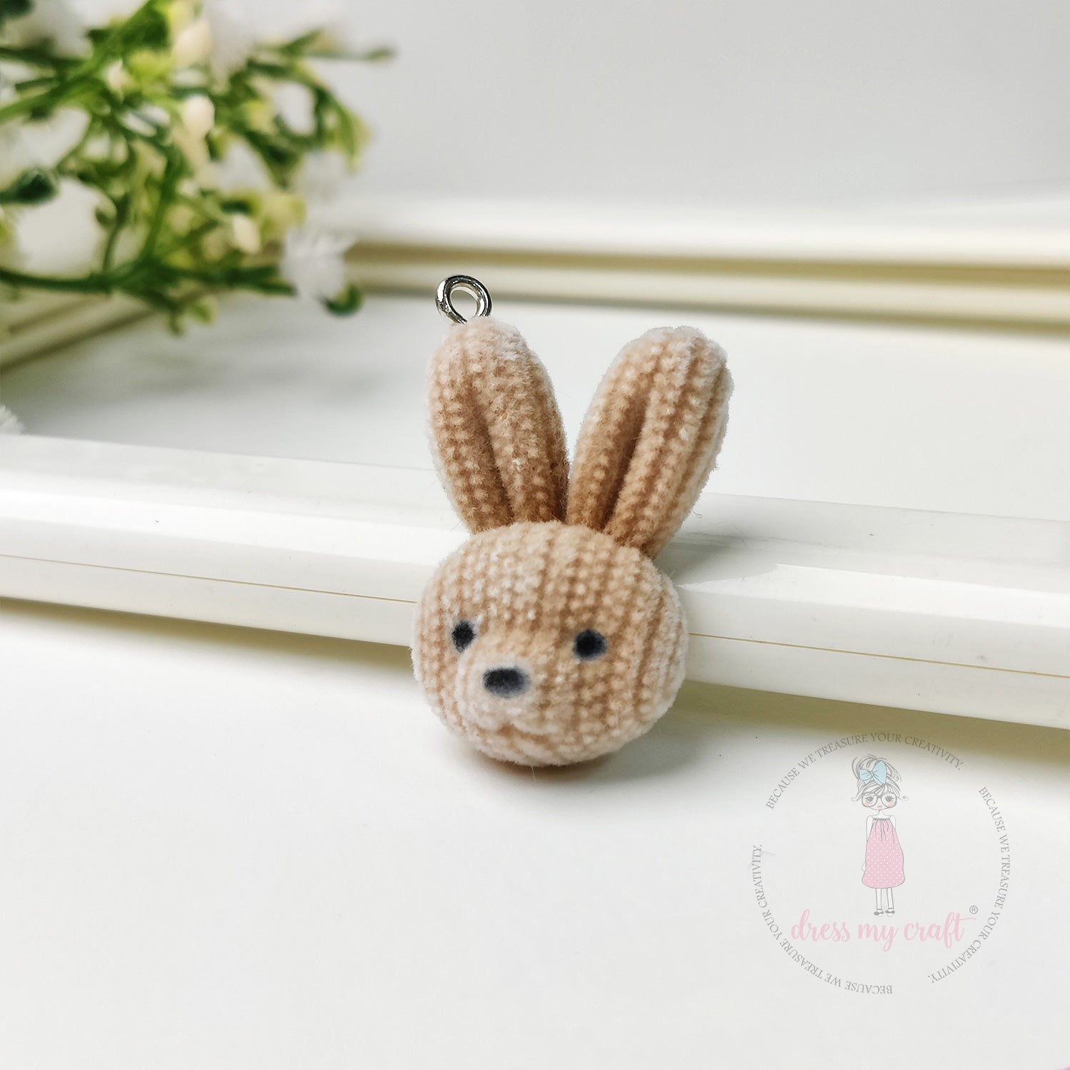 Miniature Velvet Bunny Face Charm With Loop