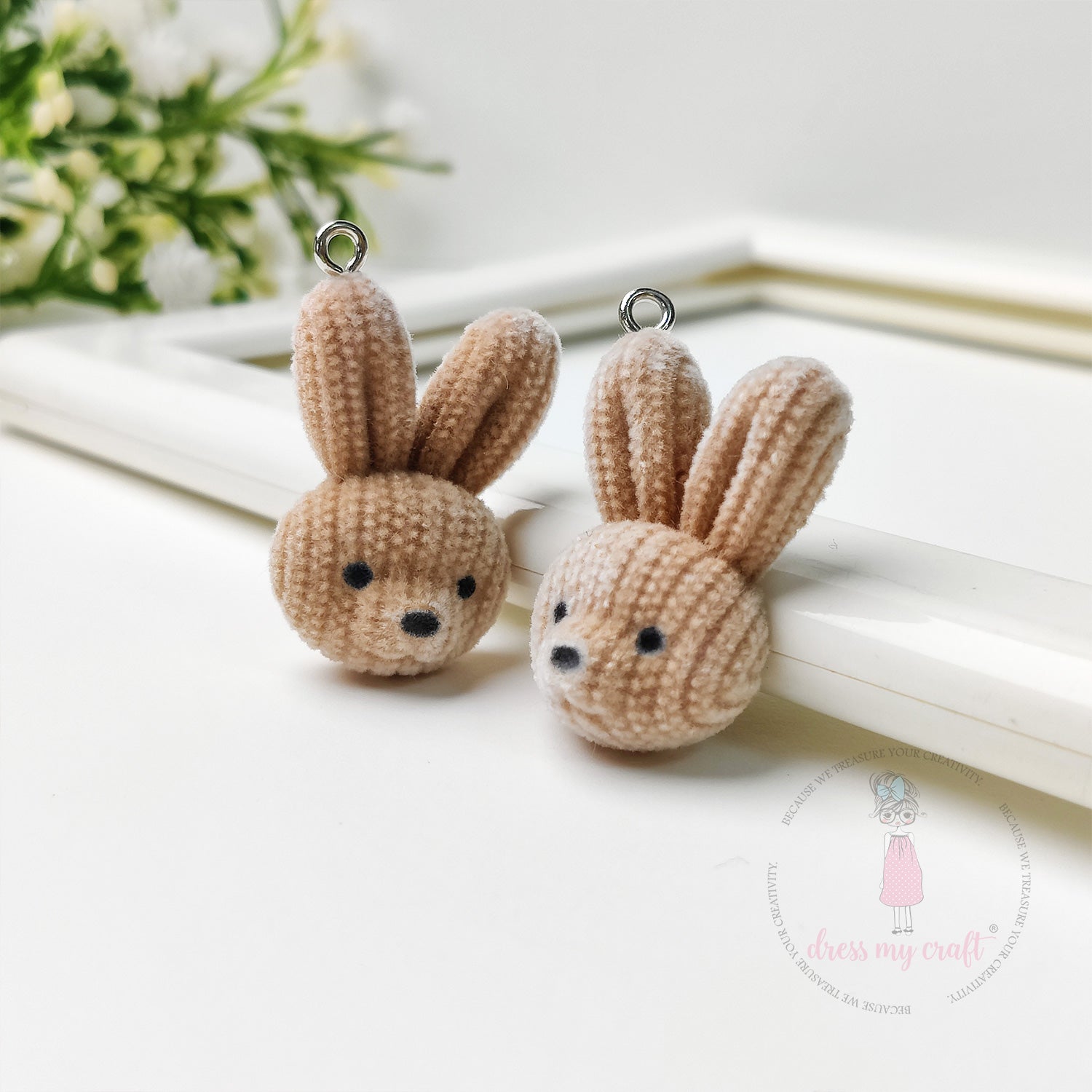 Miniature Velvet Bunny Face Charm With Loop