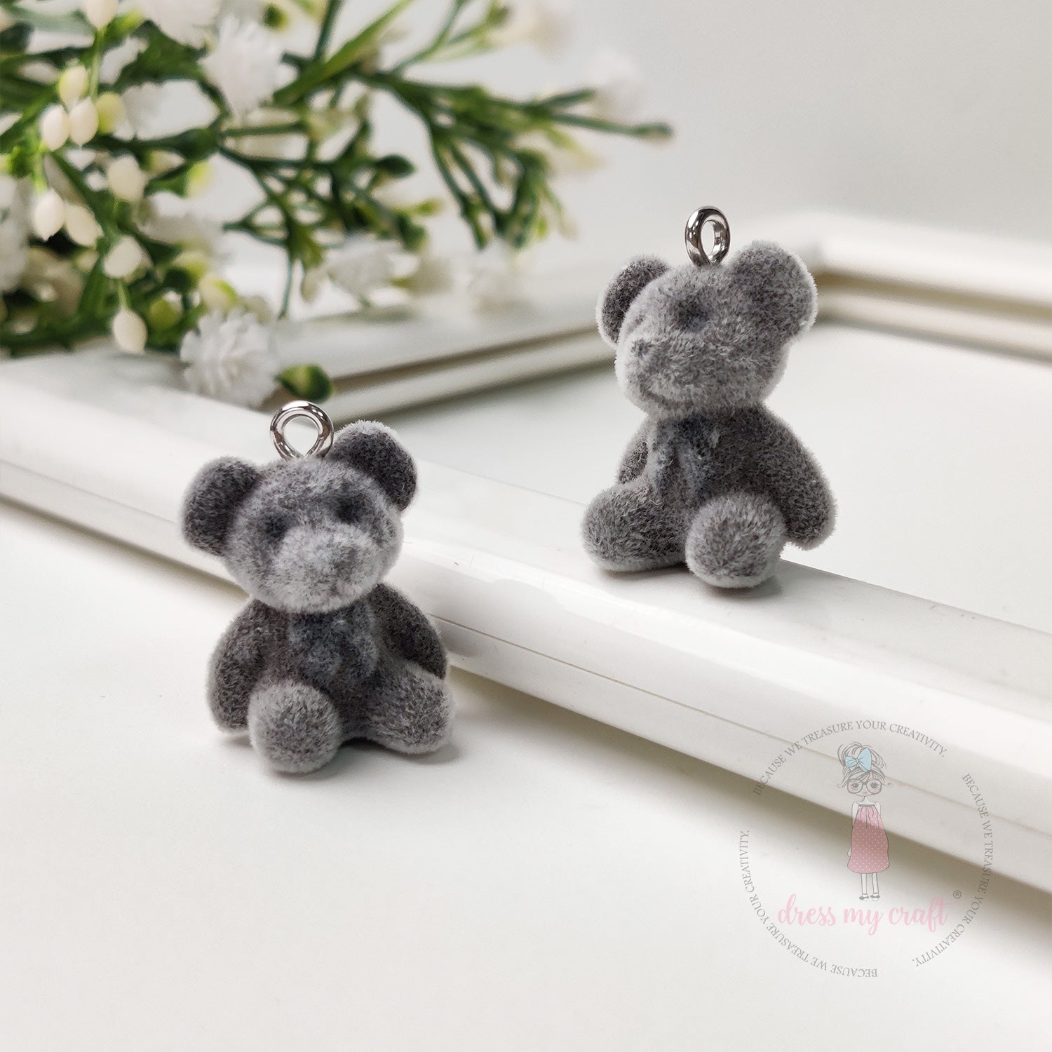 Miniature Velvet Cute Teddy Bear Charm With Loop