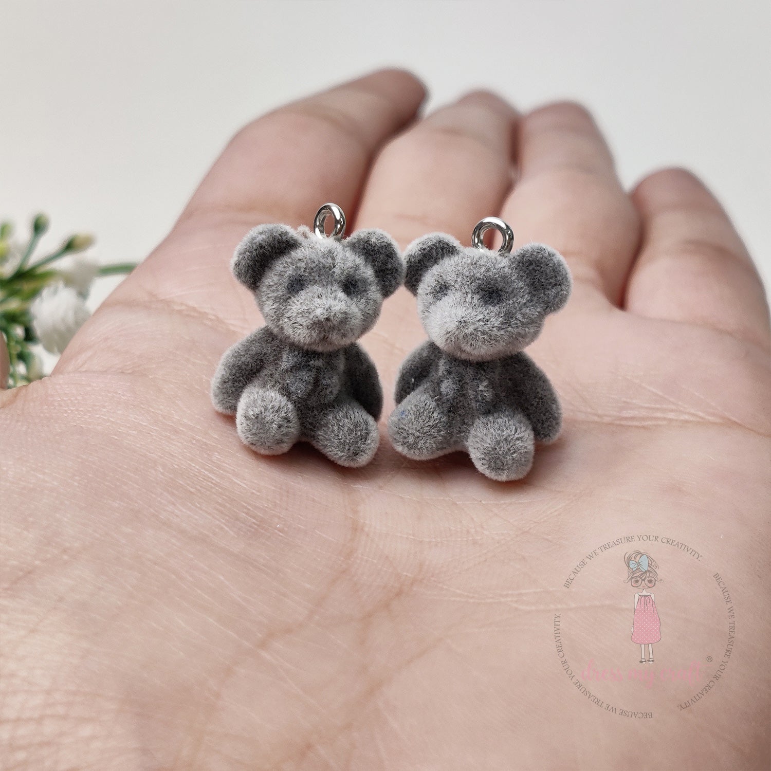 Miniature Velvet Cute Teddy Bear Charm With Loop