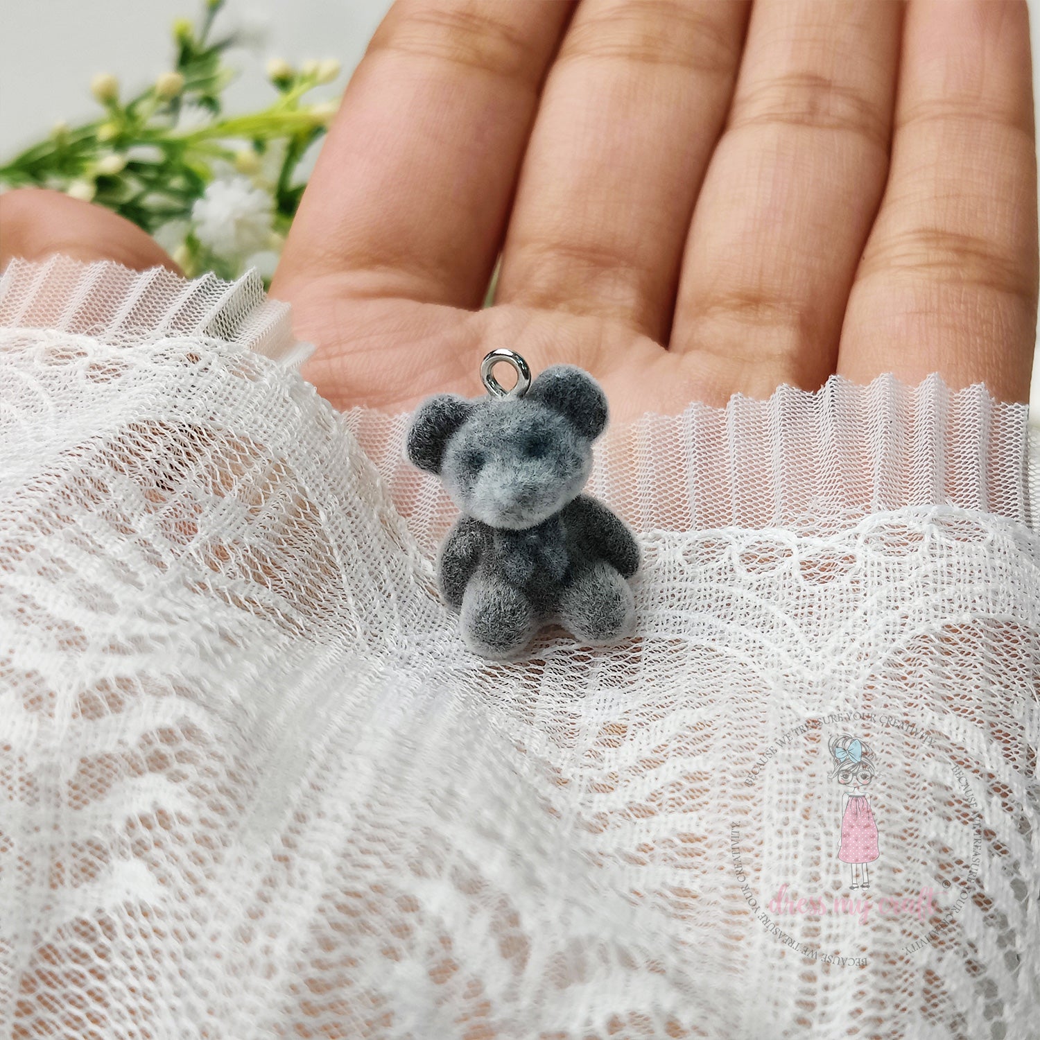 Miniature Velvet Cute Teddy Bear Charm With Loop