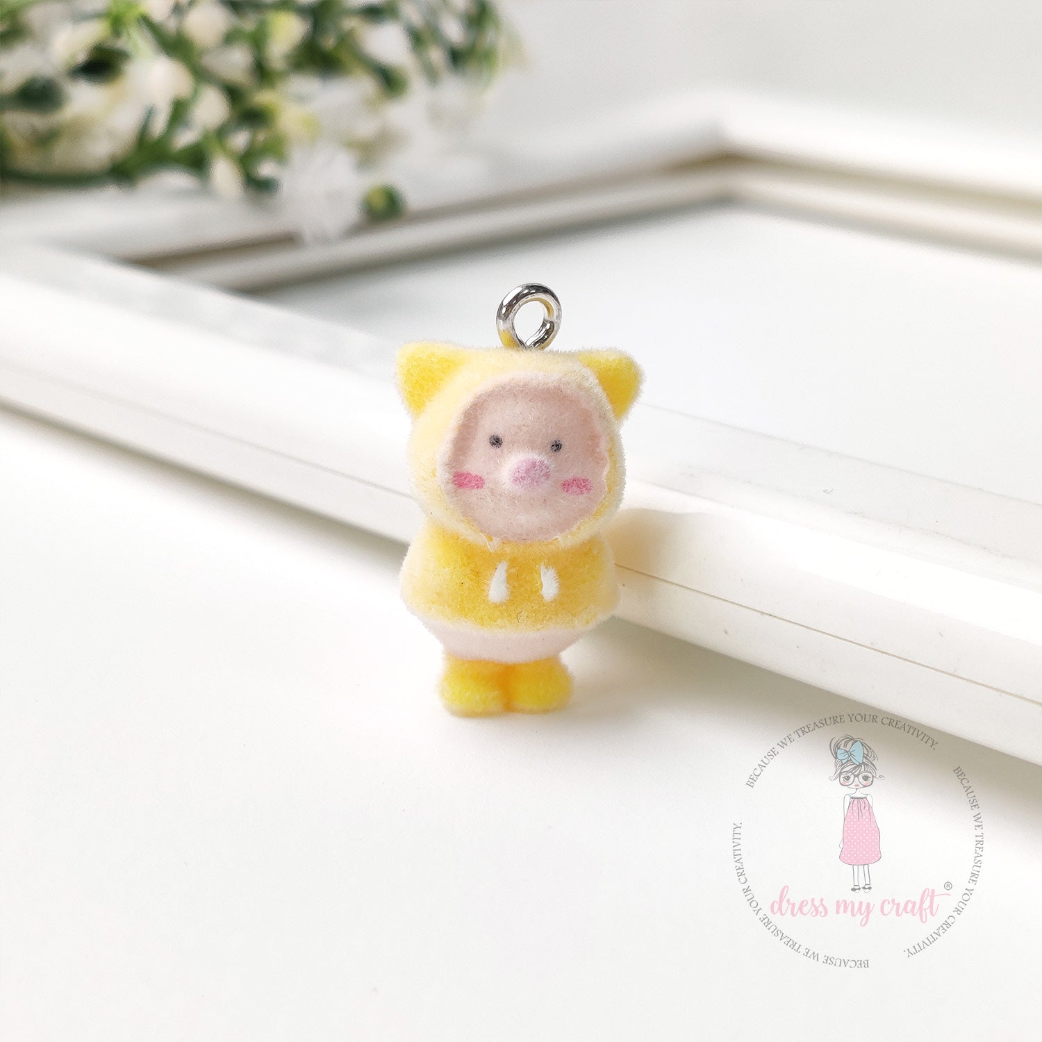 Miniature Velvet Cute Piggy Charm With Loop