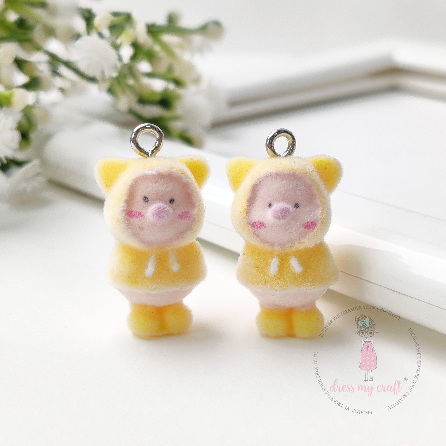 Miniature Velvet Cute Piggy Charm With Loop