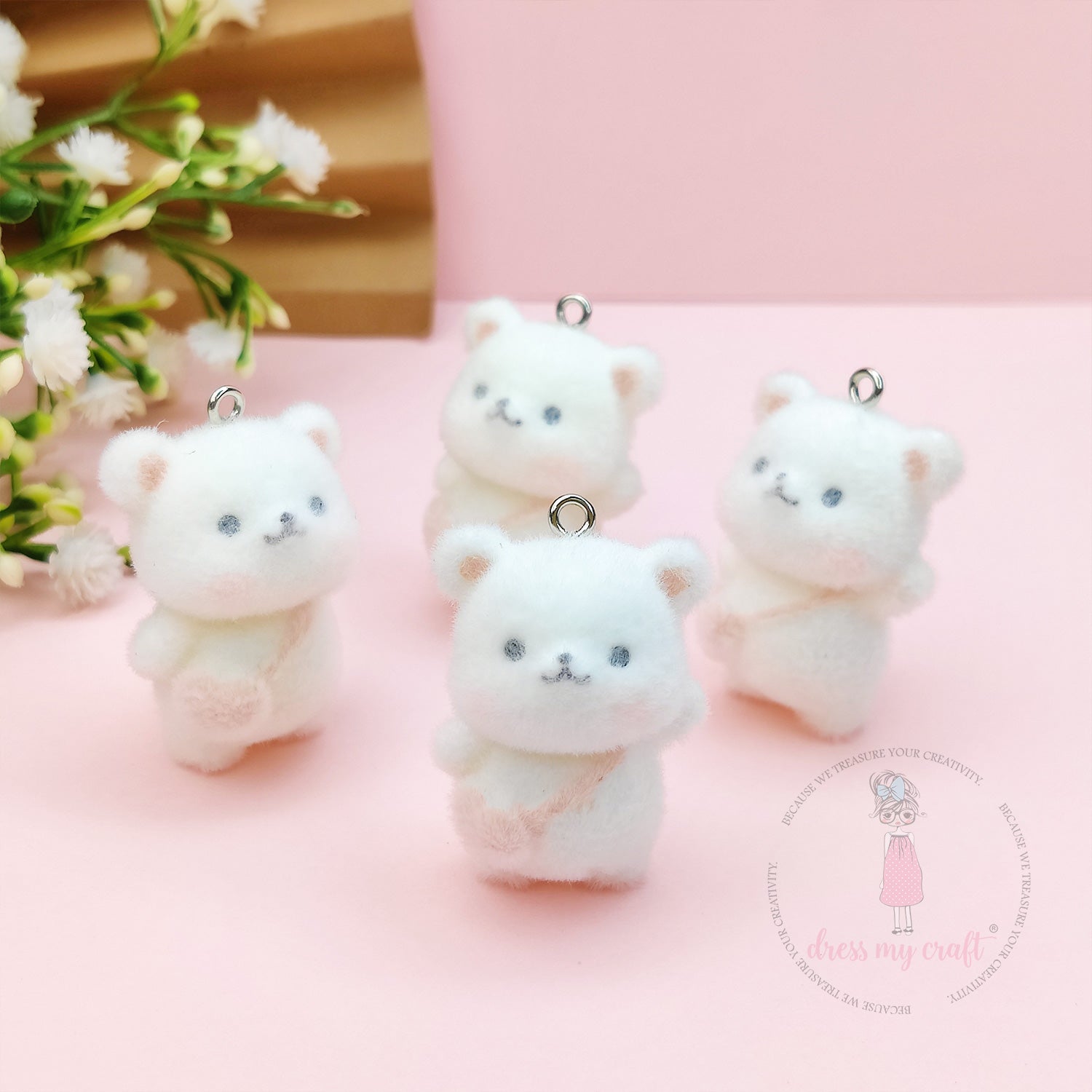 Miniature Velvet Chubby Teddy Bear Charm With Loop