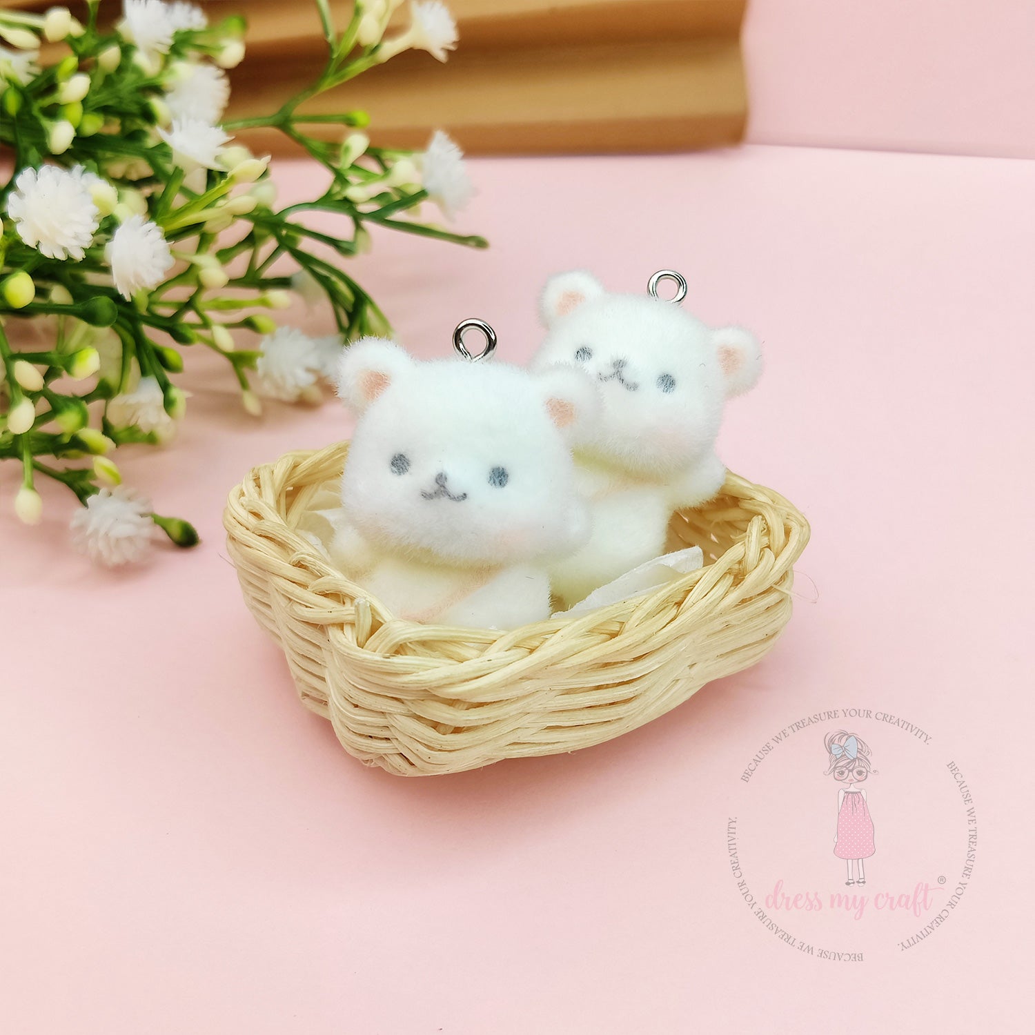 Miniature Velvet Chubby Teddy Bear Charm With Loop