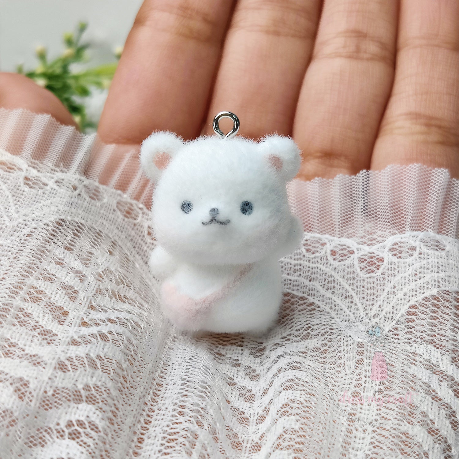 Miniature Velvet Chubby Teddy Bear Charm With Loop