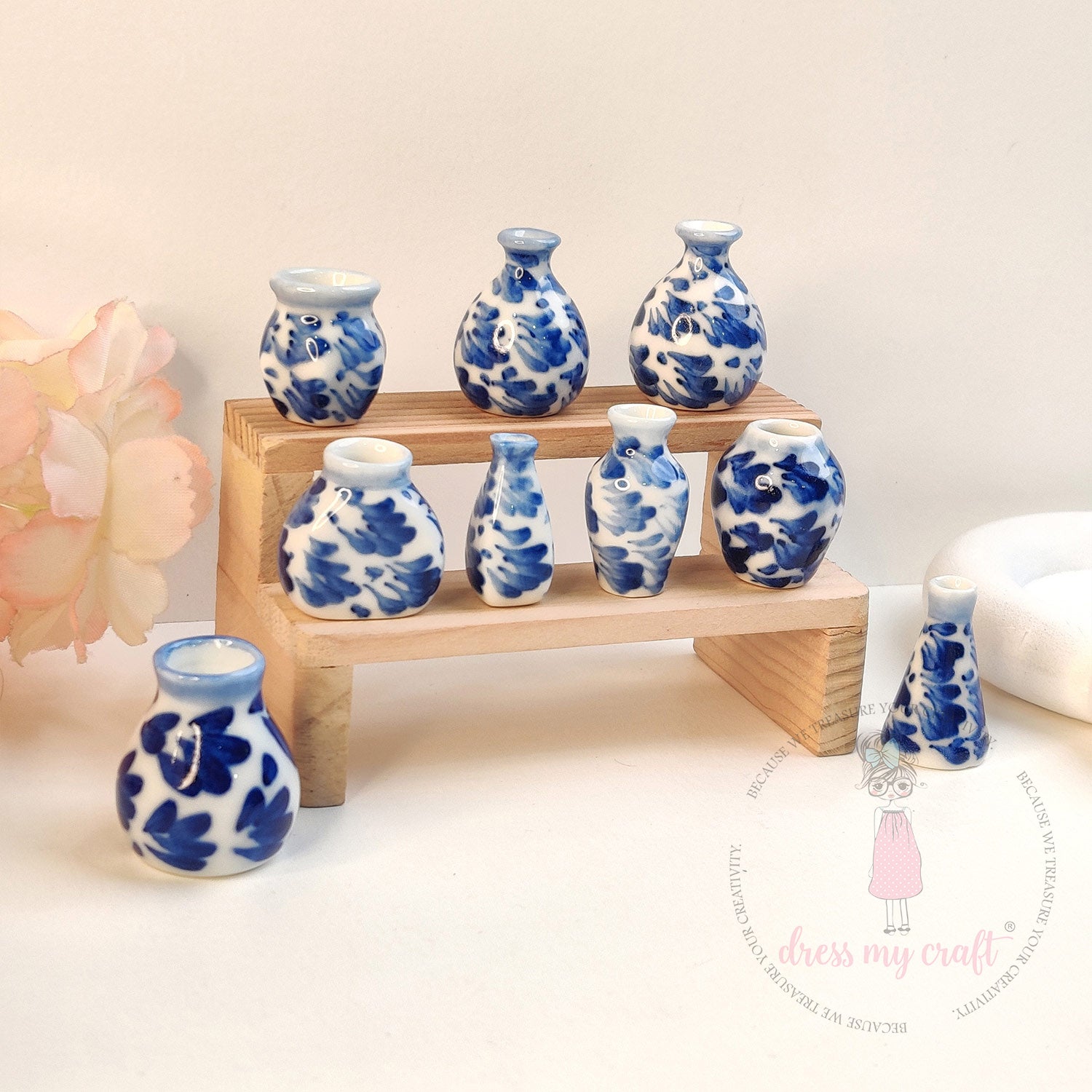 Miniature Blue Blossom Pots - Assorted