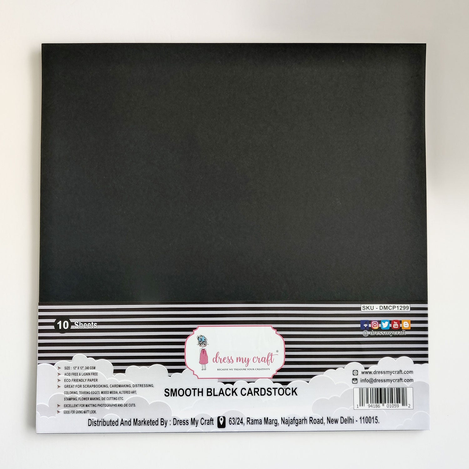 Smooth Black Cardstock - 12" x 12" - 240 GSM