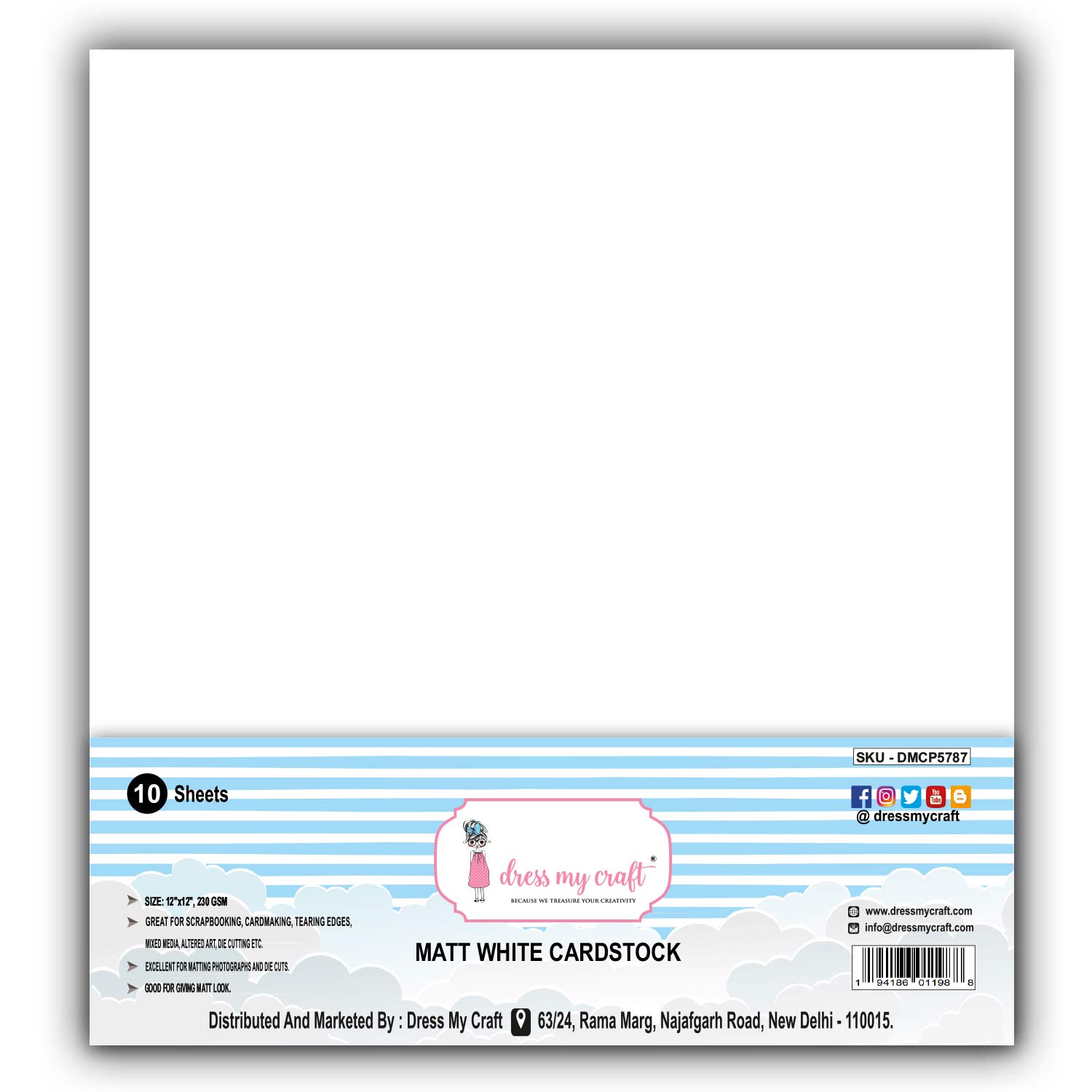 Matt White Cardstock - 12" x 12" - 230 gsm (New & Improved)