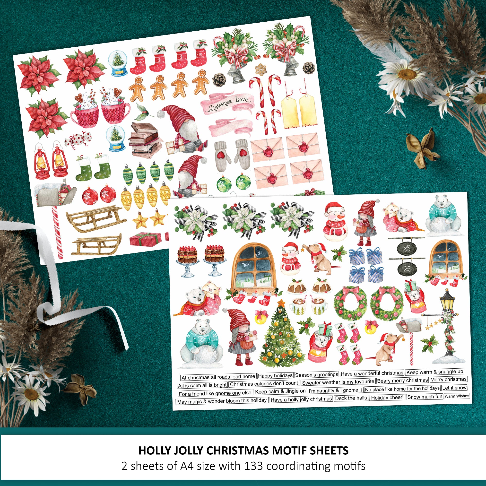 Holly Jolly Christmas Motif Sheets