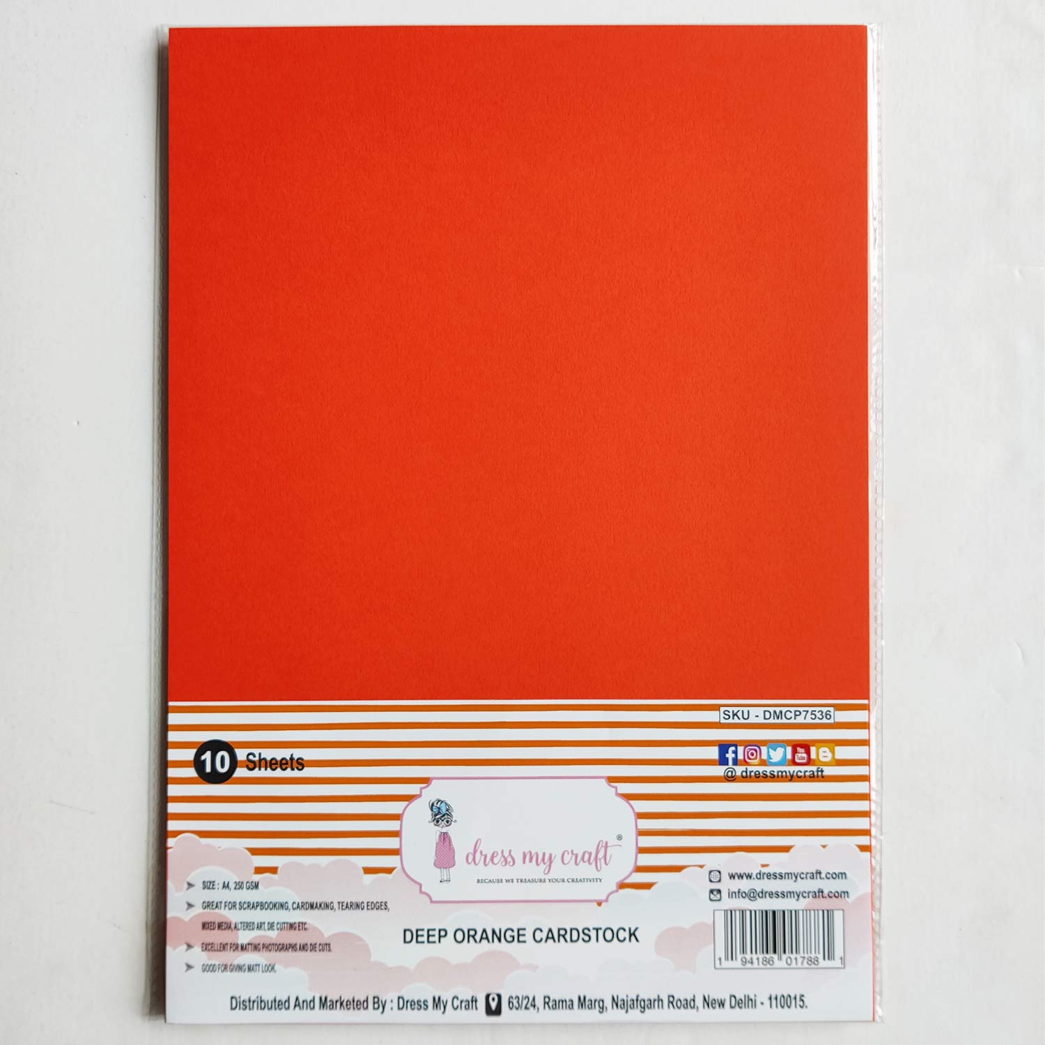 Deep Orange Cardstock - A4 - 250 Gsm