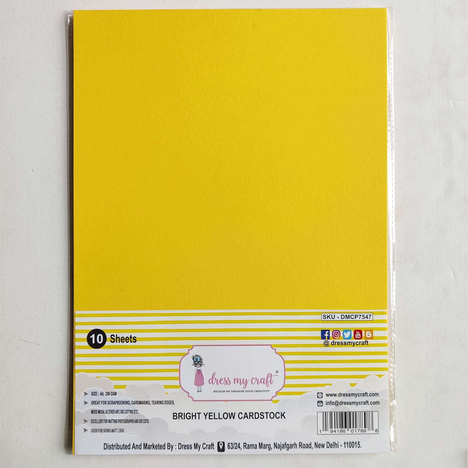 Bright Yellow Cardstock - A4 - 250 Gsm