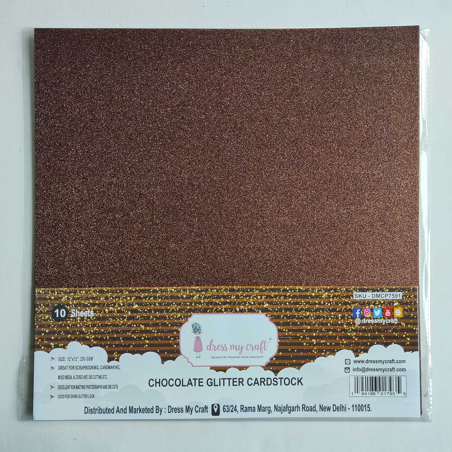 Chocolate Glitter Paper - 12" x 12" - 250gsm