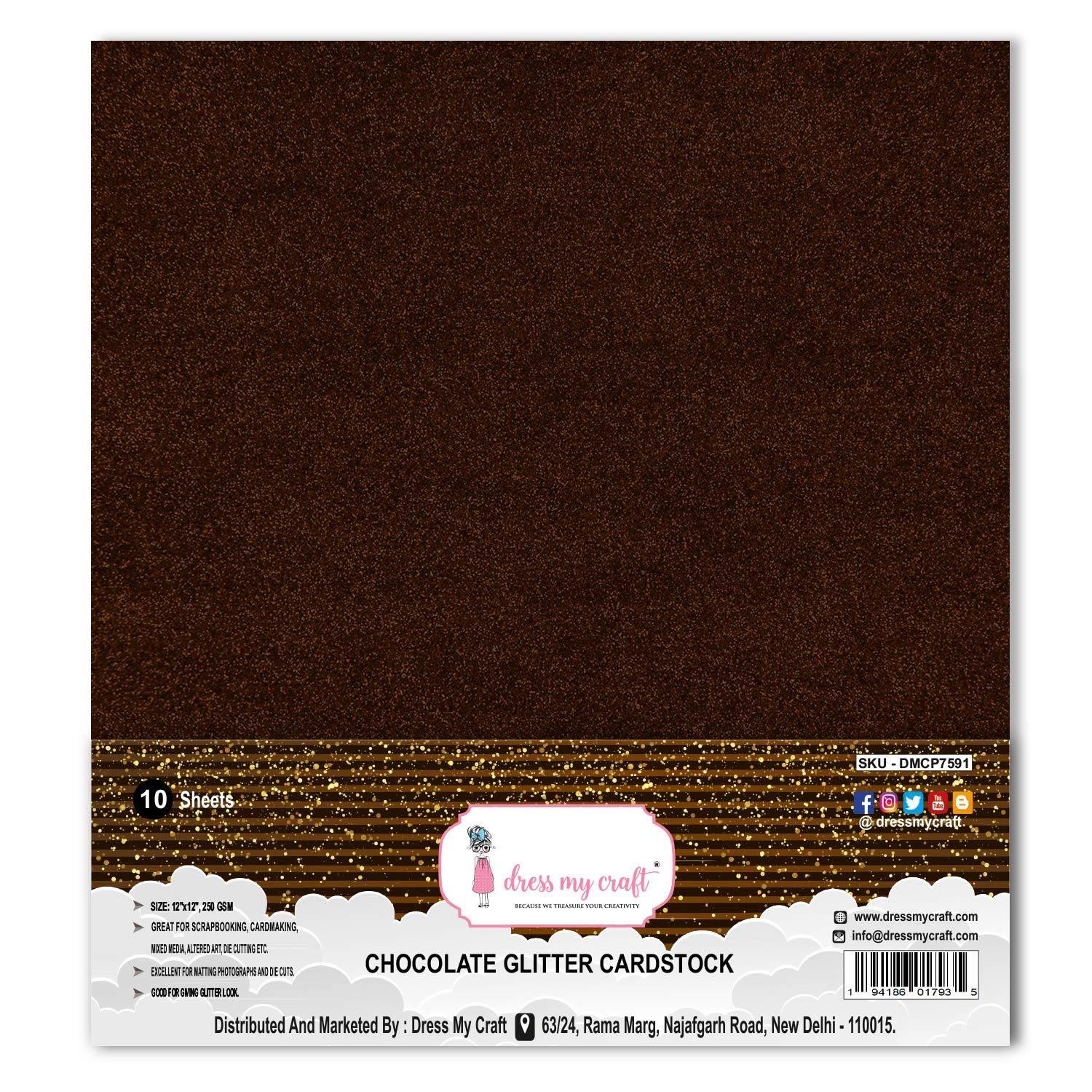 Chocolate Glitter Paper - 12" x 12" - 250gsm
