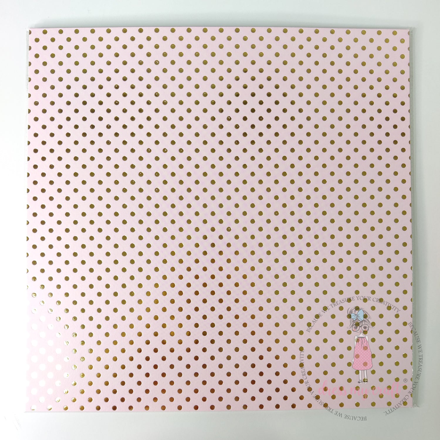 Golden Polkas On Soft Pink - Pack Of 10 - 12" x 12" Loose Sheets