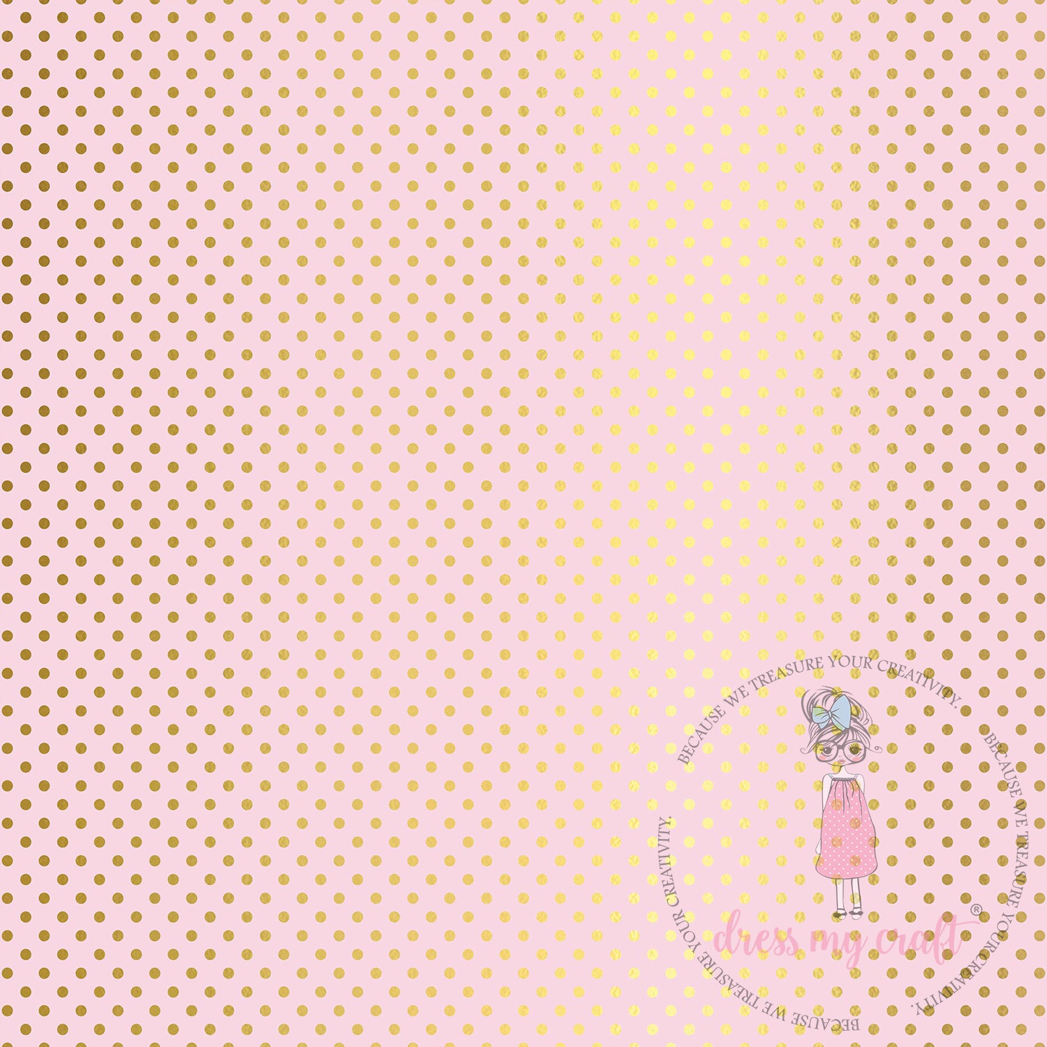 Golden Polkas On Soft Pink - Pack Of 10 - 12" x 12" Loose Sheets