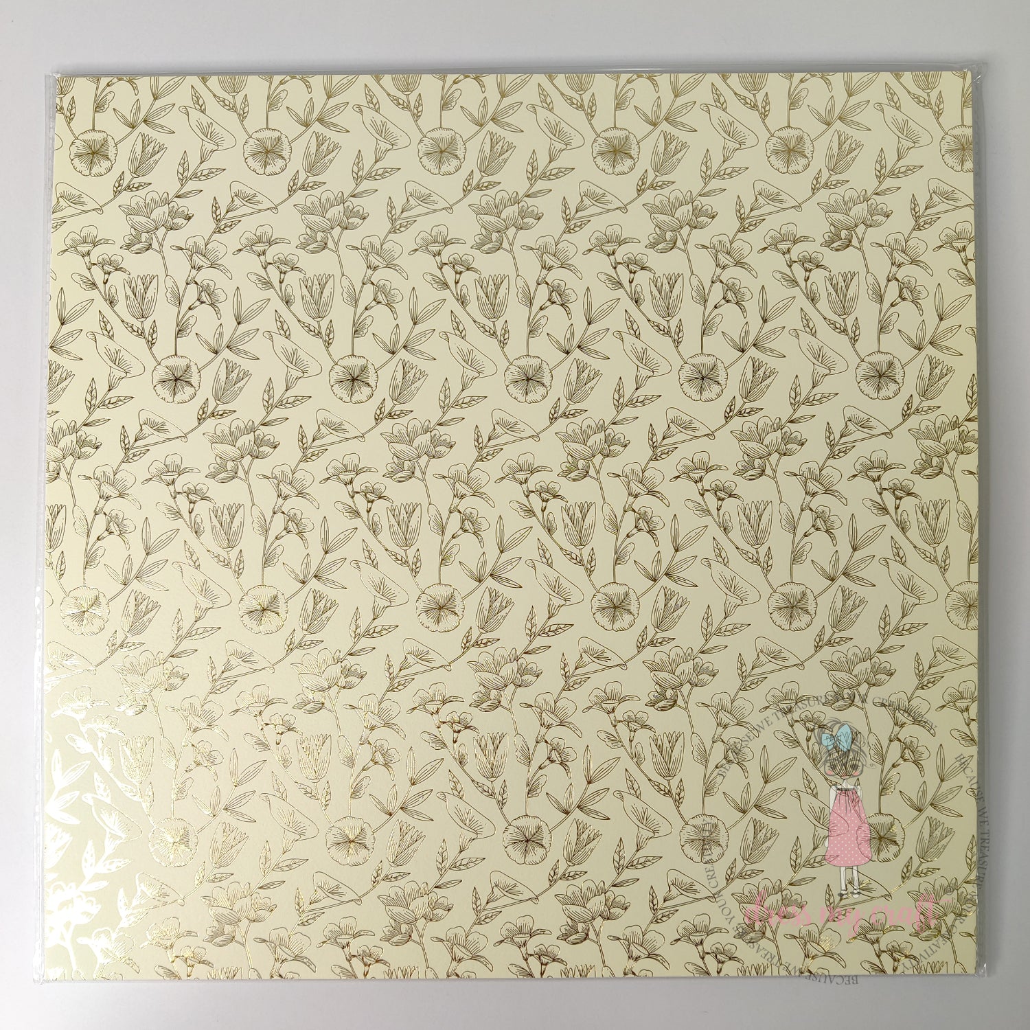 Ivory With Golden Floral Bliss - Pack Of 10 - 12" x 12" Loose Sheets
