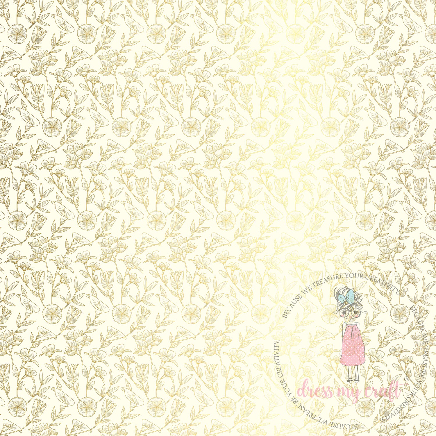 Ivory With Golden Floral Bliss - Pack Of 10 - 12" x 12" Loose Sheets