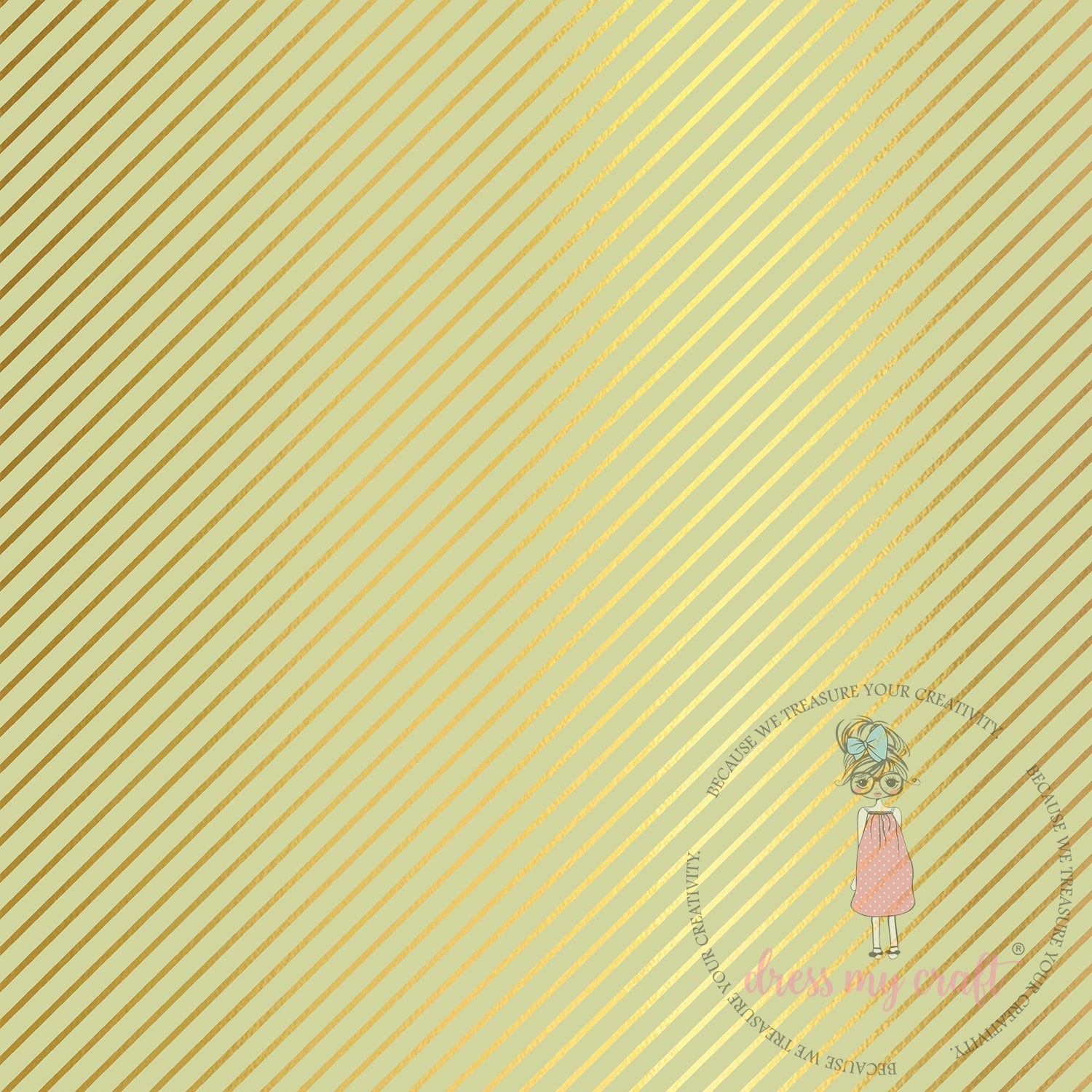 Pastel Green With Golden Diagonal Beauty - Pack Of 10 - 12" x 12" Loose Sheets