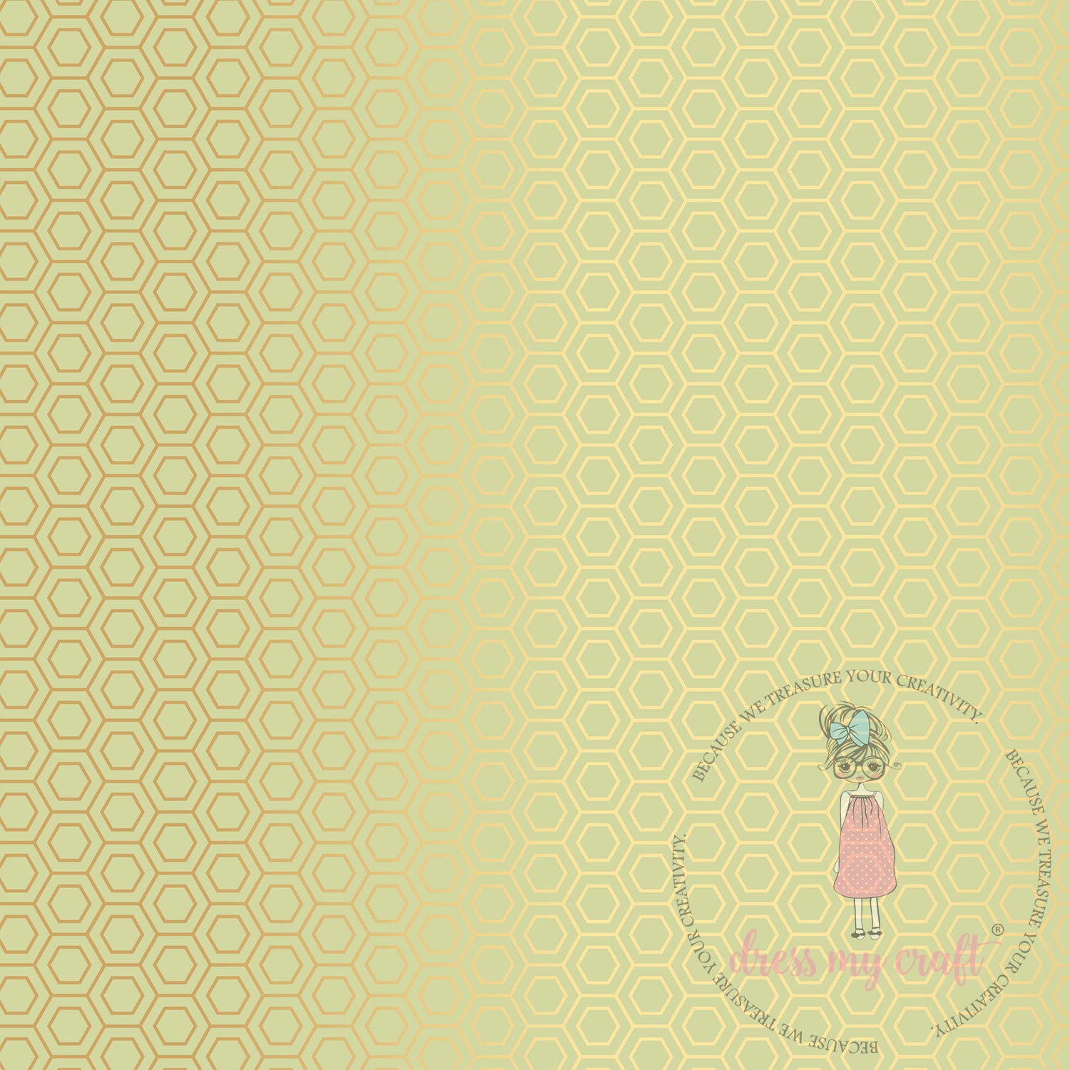 Pastel Green With Golden Honeycomb - Pack Of 10 - 12" x 12" Loose Sheets
