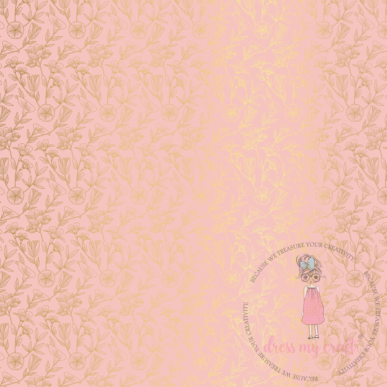 Spanish Pink With Golden Floral Bliss - Pack Of 10 - 12" x 12" Loose Sheets