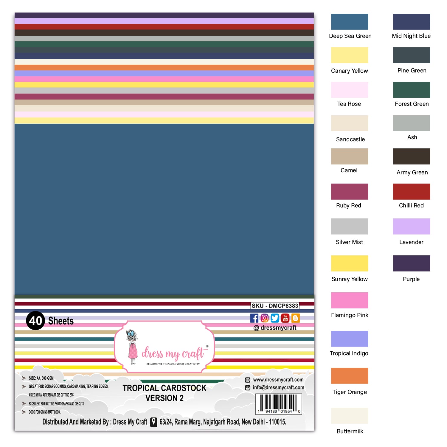 Tropical Cardstock Version 2 - A4 (Pack of 40 Sheets)