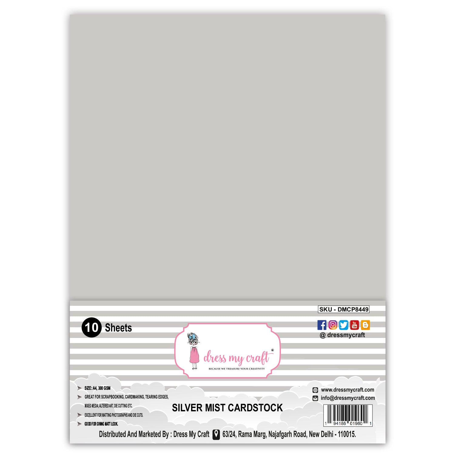 Silver Mist Cardstock - A4 (Pack of 10 Sheets)