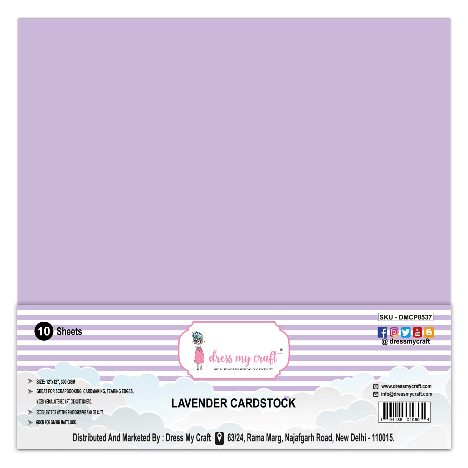 Lavender Cardstock - 12" x 12" (Pack of 10 Sheets)