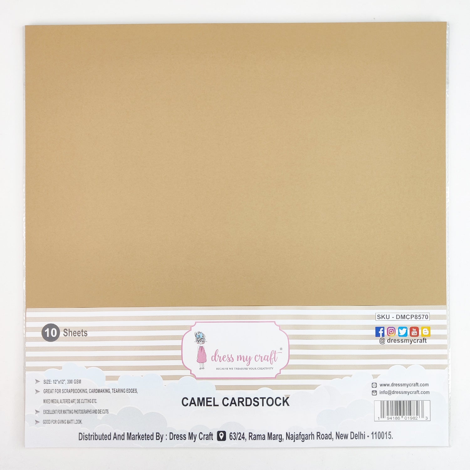 Camel Cardstock - 12" x 12" (Pack of 10 Sheets)