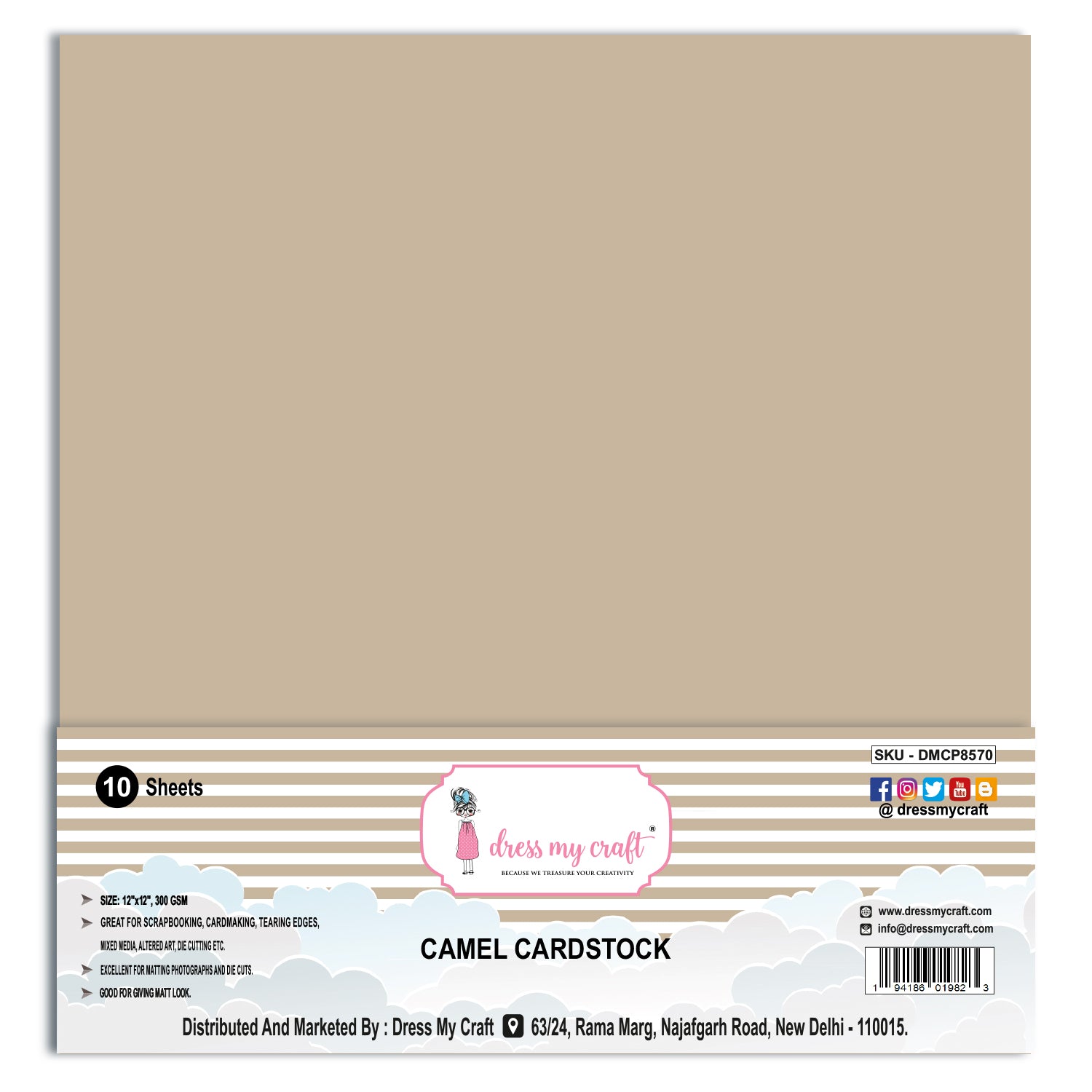 Camel Cardstock - 12" x 12" (Pack of 10 Sheets)