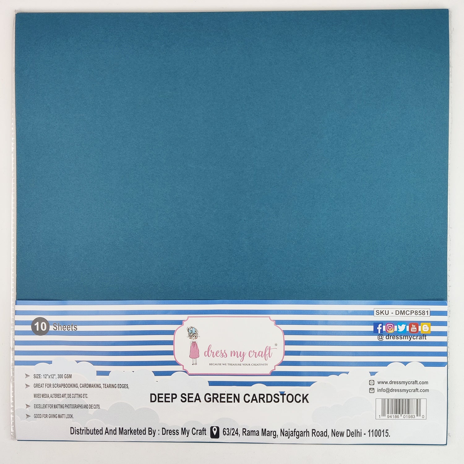 Deep Sea Green Cardstock - 12" x 12" (Pack of 10 Sheets)