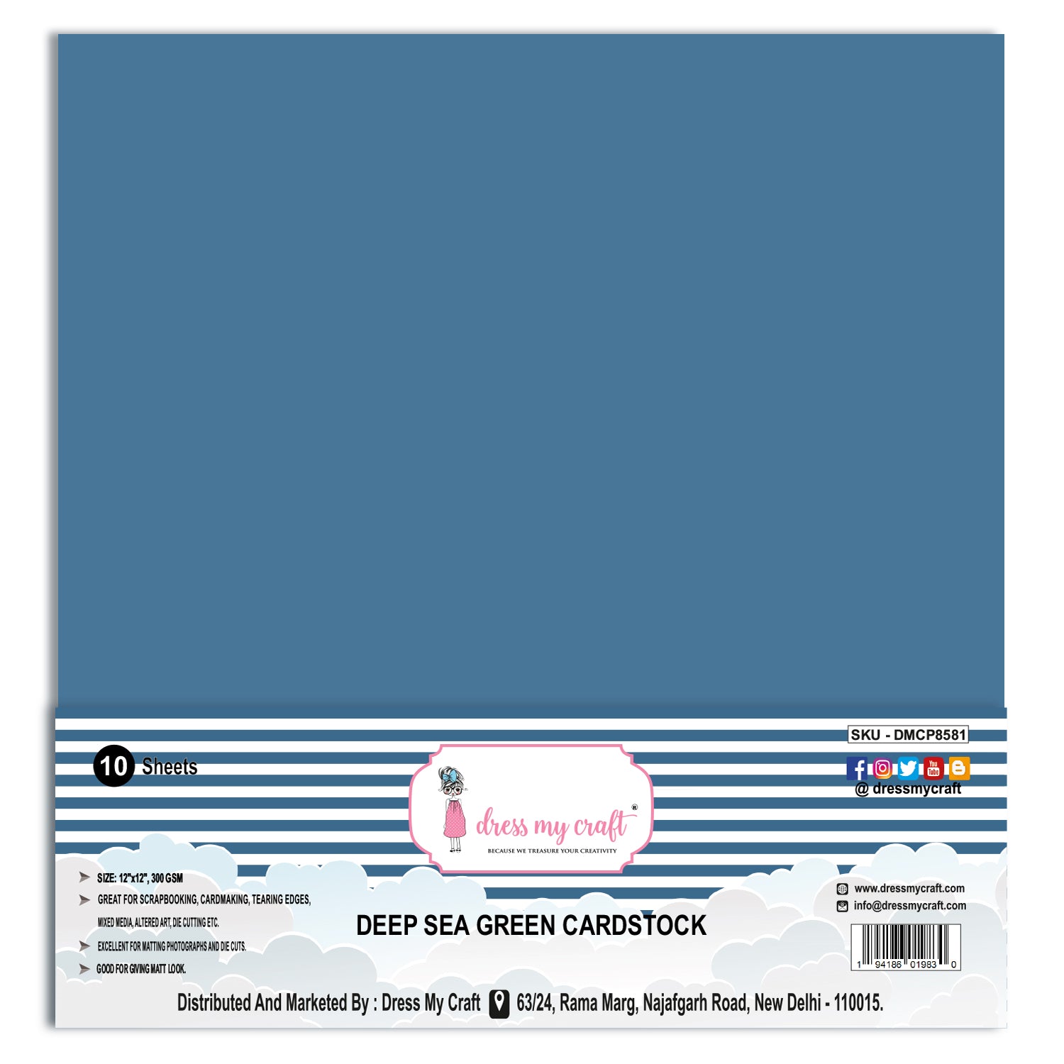 Deep Sea Green Cardstock - 12" x 12" (Pack of 10 Sheets)
