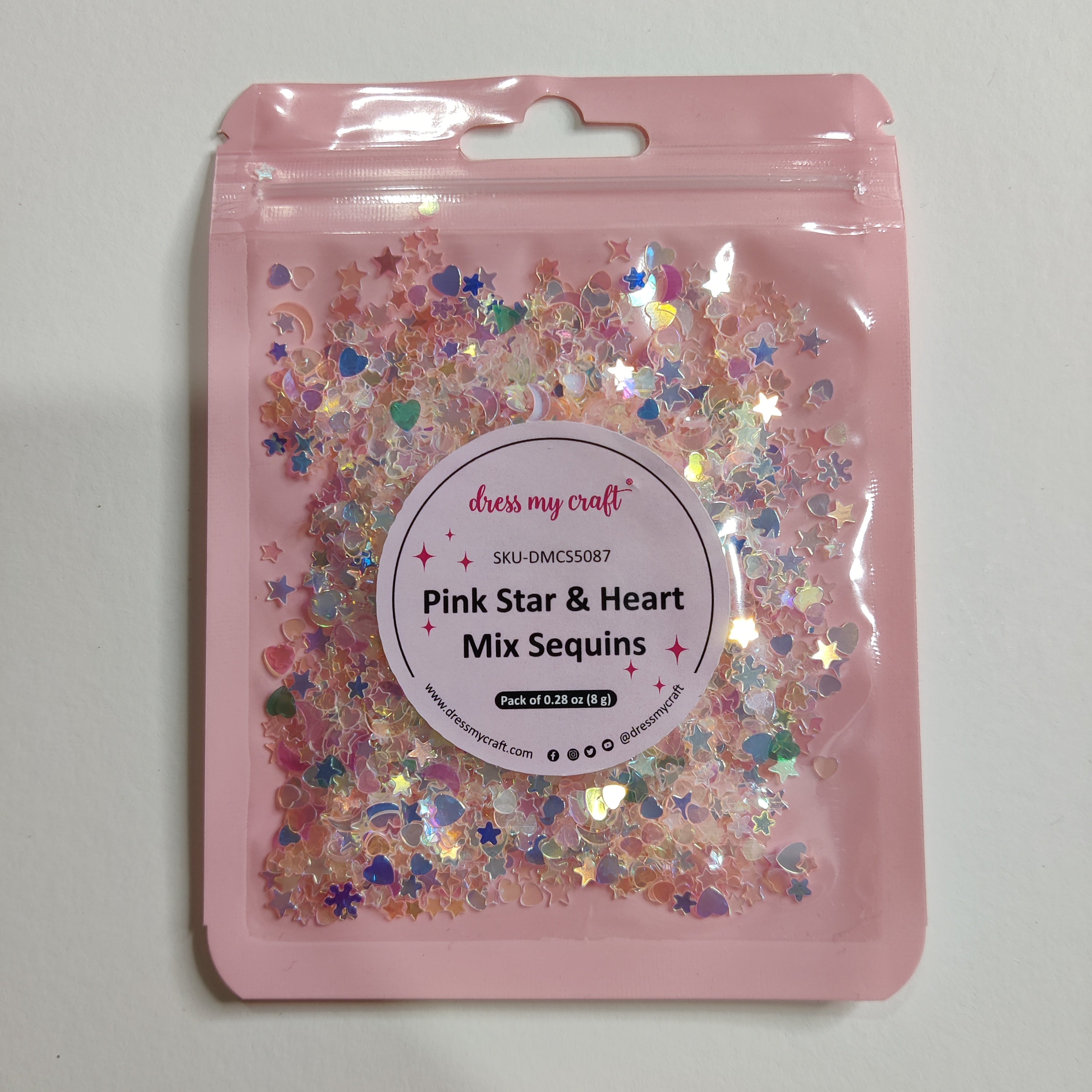 Pink Star & Heart Mix Sequins - 8gm