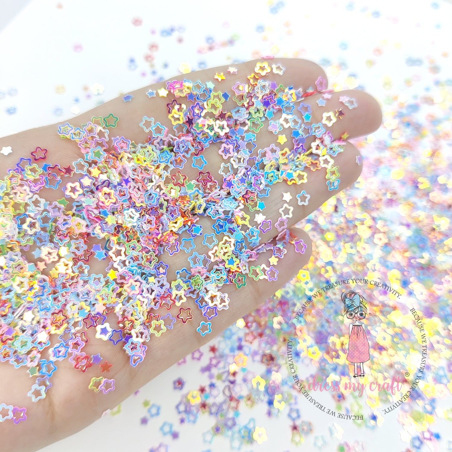 Holographic Rainbow Star Sequins - 8gm