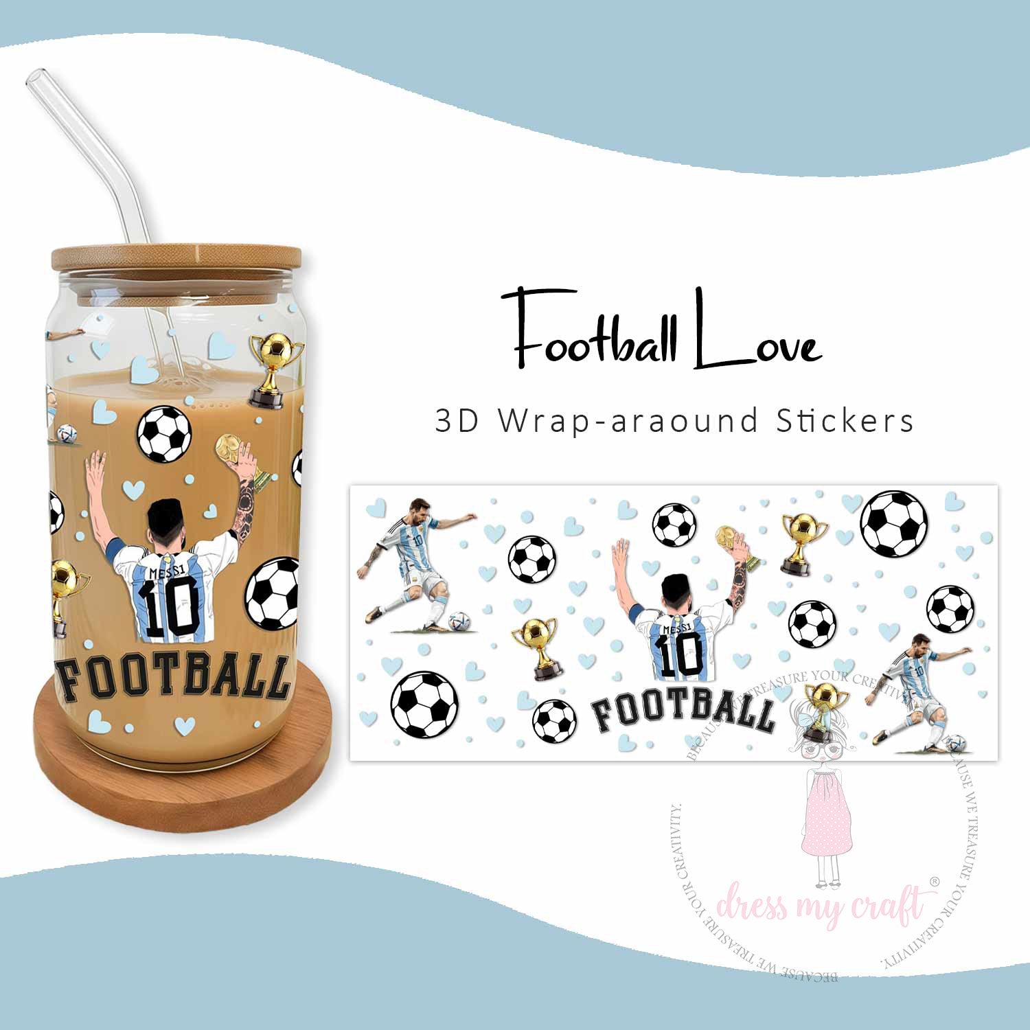 Football Love 3D Wrap-Around Sticker