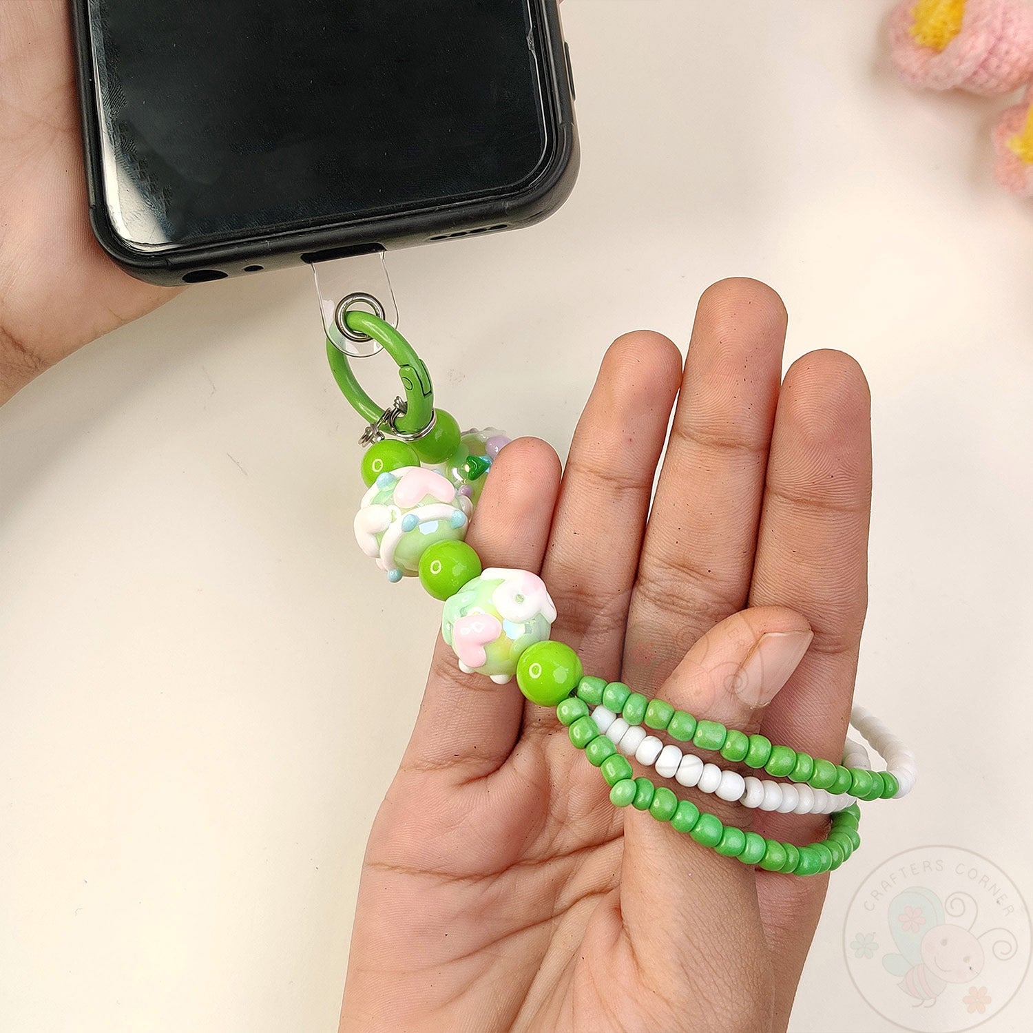 Handmade Kawaii Mobile Charm - Green Bunny Garden