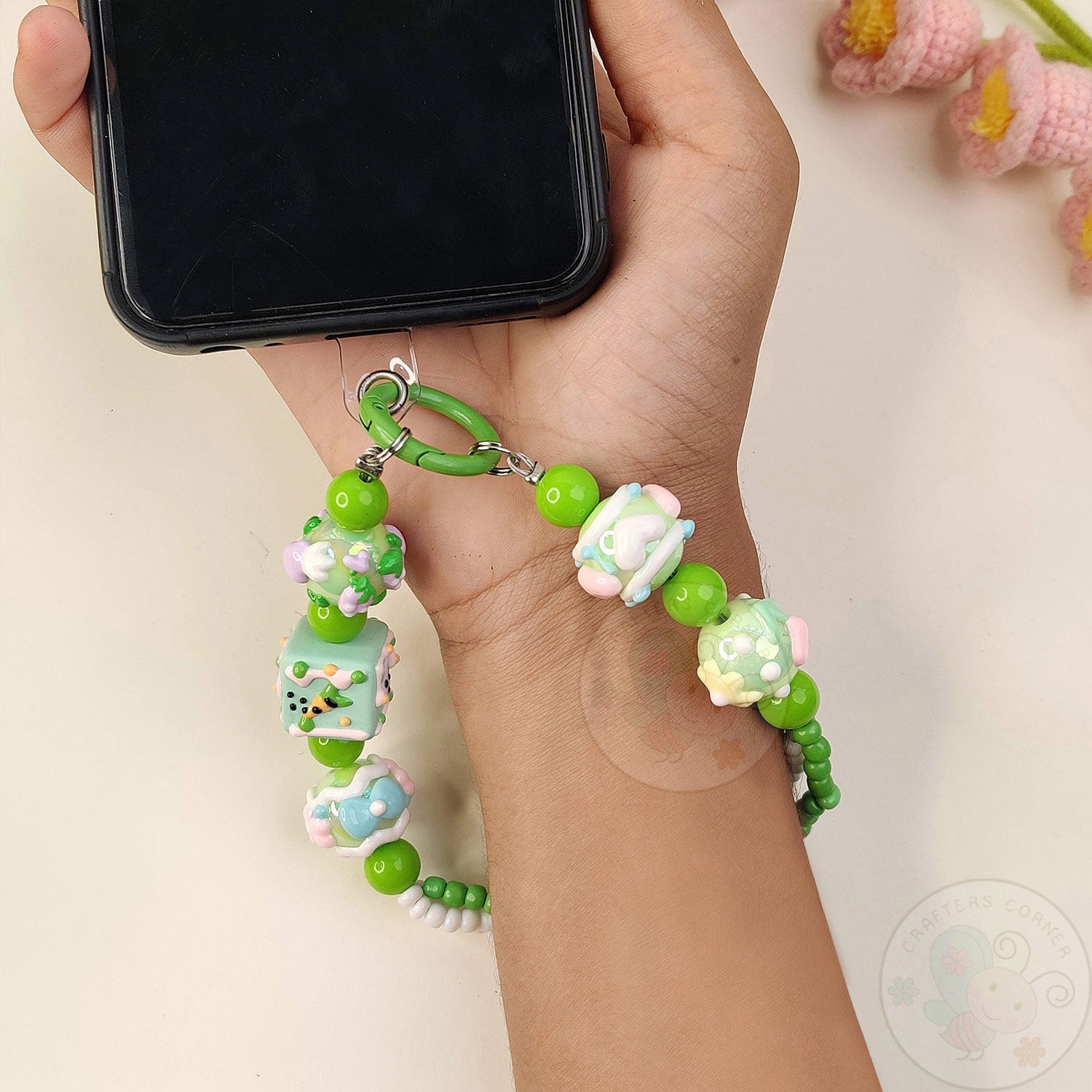 Handmade Kawaii Mobile Charm - Green Bunny Garden