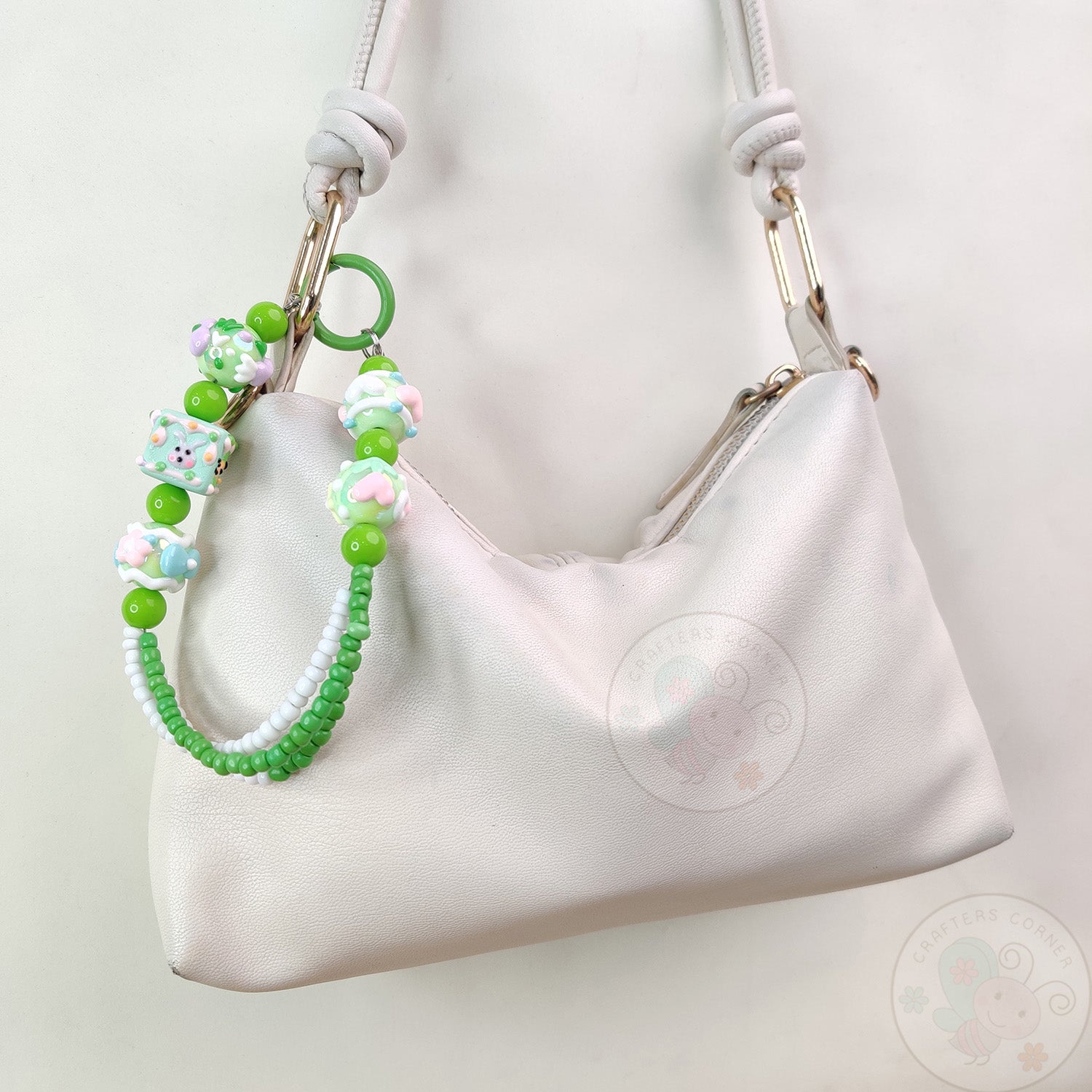 Handmade Kawaii Mobile Charm - Green Bunny Garden