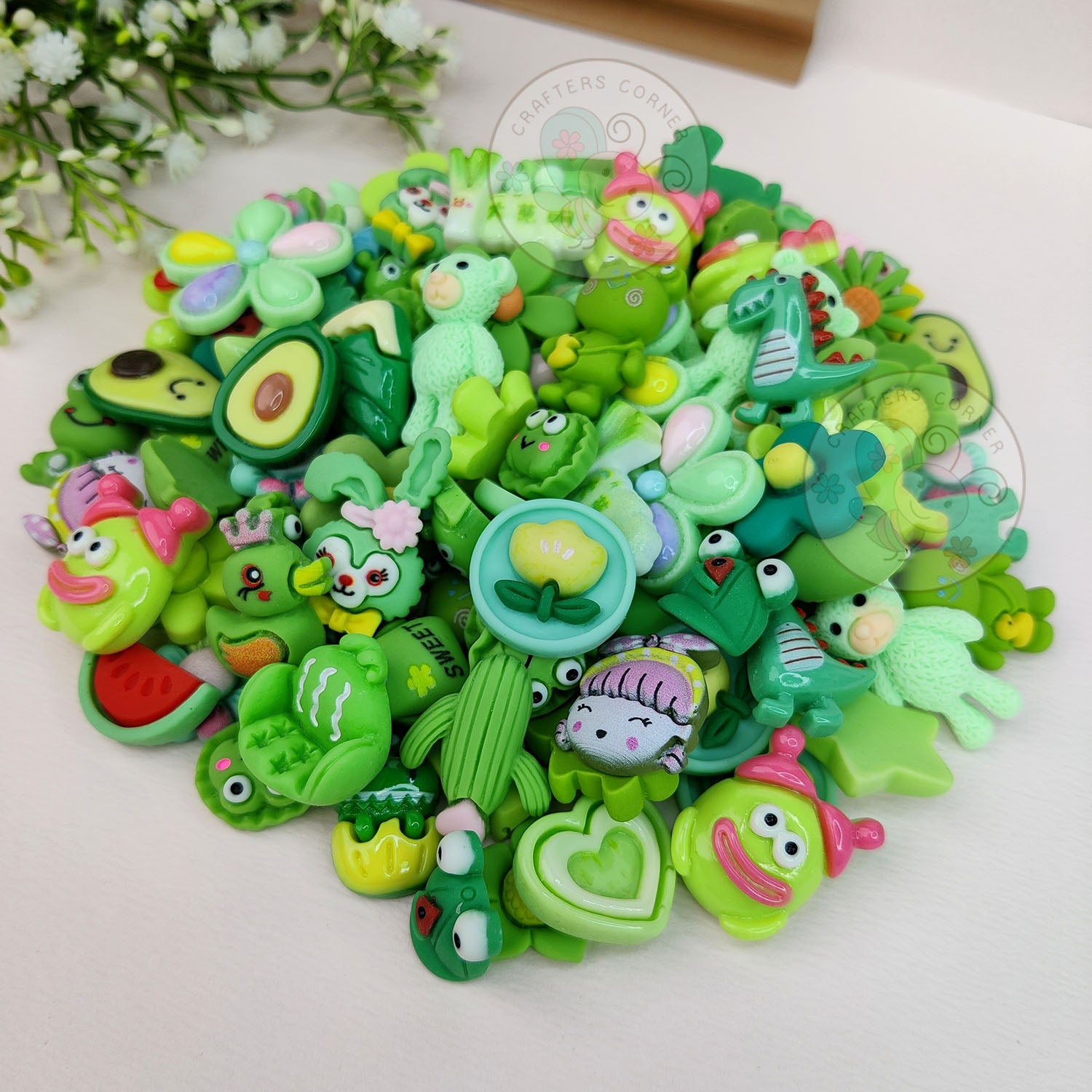 Green Family - Mix  Flatback Cabochons Pack (20g)