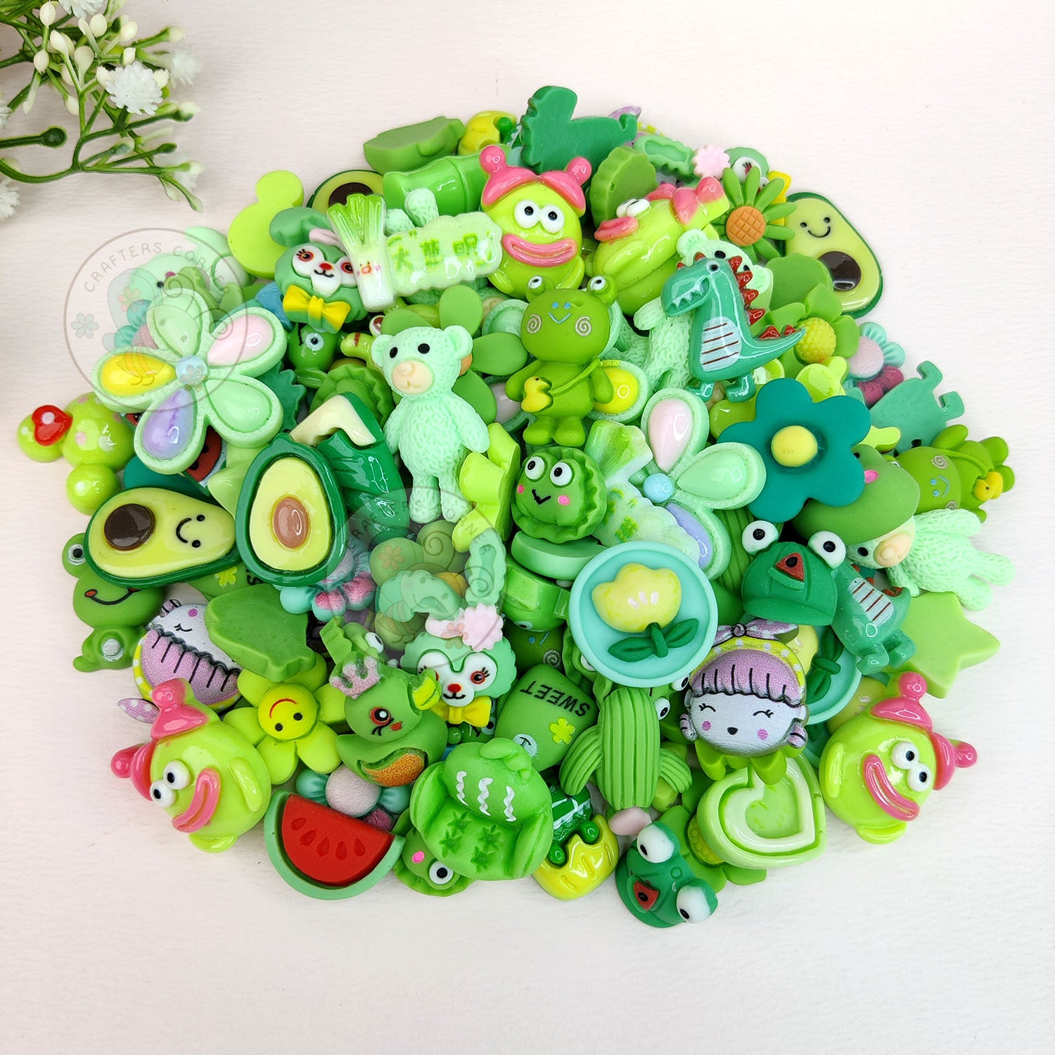 Green Family - Mix  Flatback Cabochons Pack (20g)