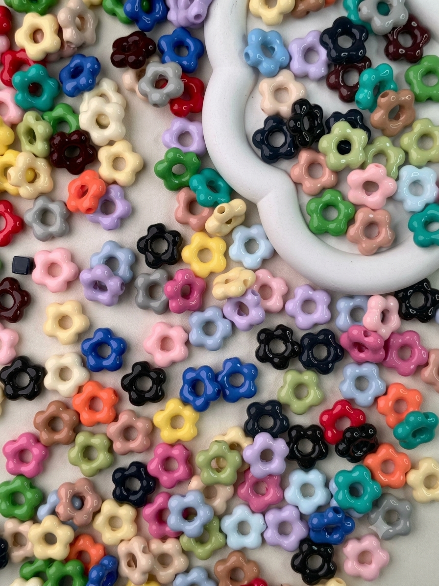 Multicolor Flower Shape Beads - 15 Pcs