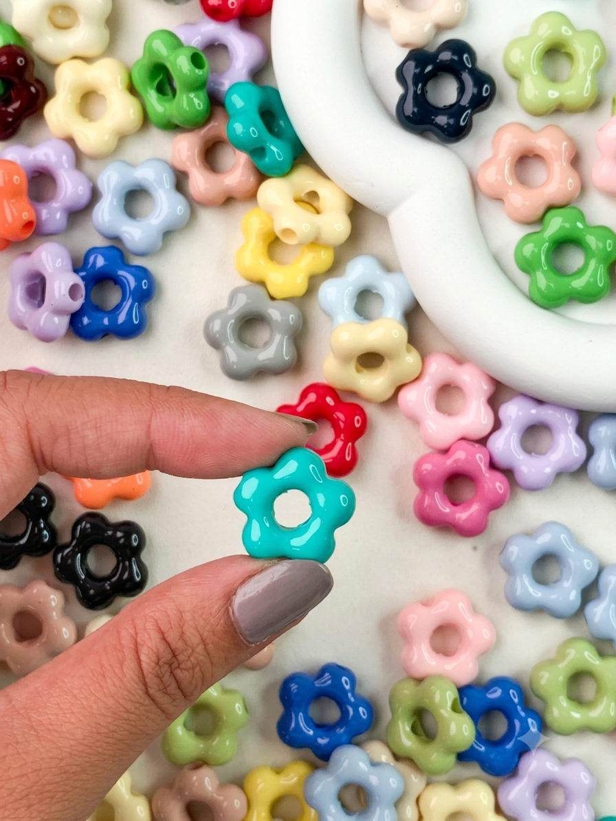Multicolor Flower Shape Beads - 15 Pcs