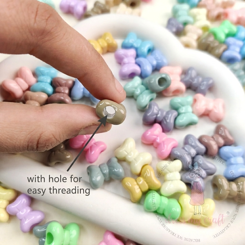 Pastel Multicolor Bow Beads - 15 Pcs