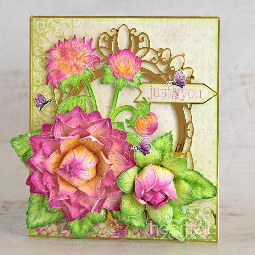 Dahlia and Leaves Cling Stamp Set