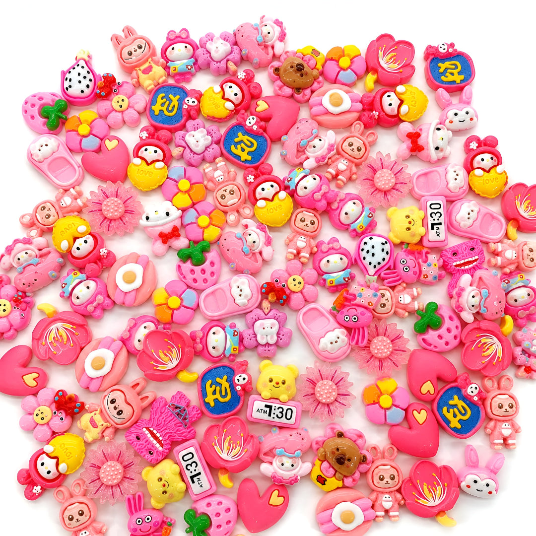 Hot Pink Cute Family - Mix Flatback Cabochons Pack