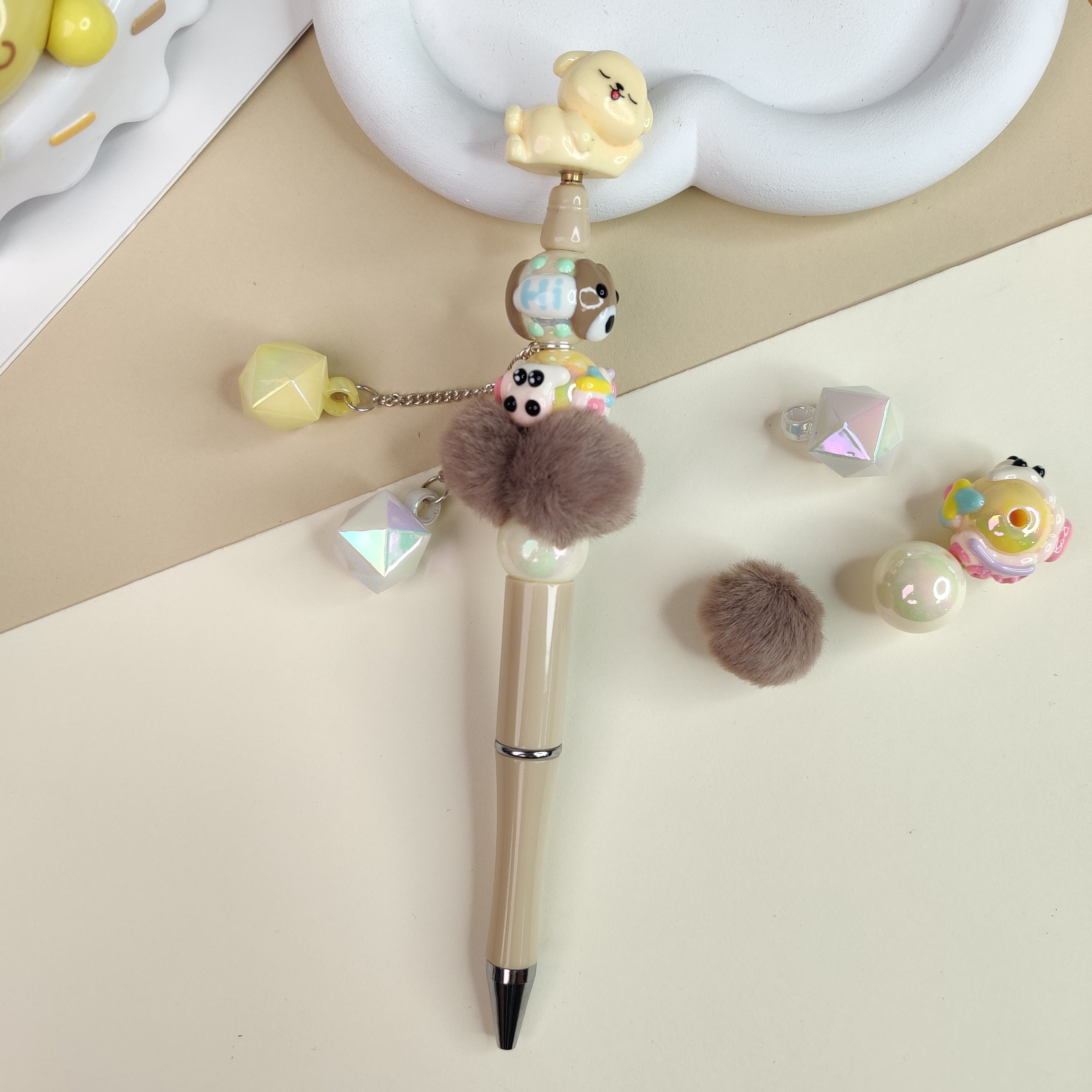 Pearl White Holographic Diamond Beads with Loop
