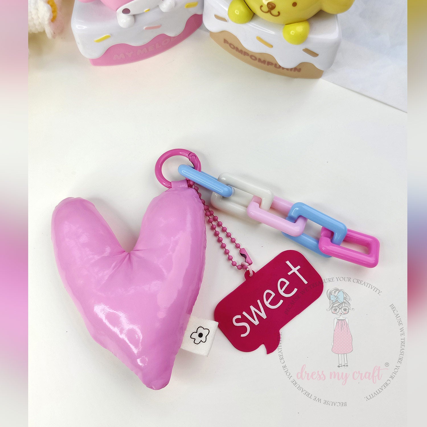 Puffy Hearts With Loop - Pastel Pink